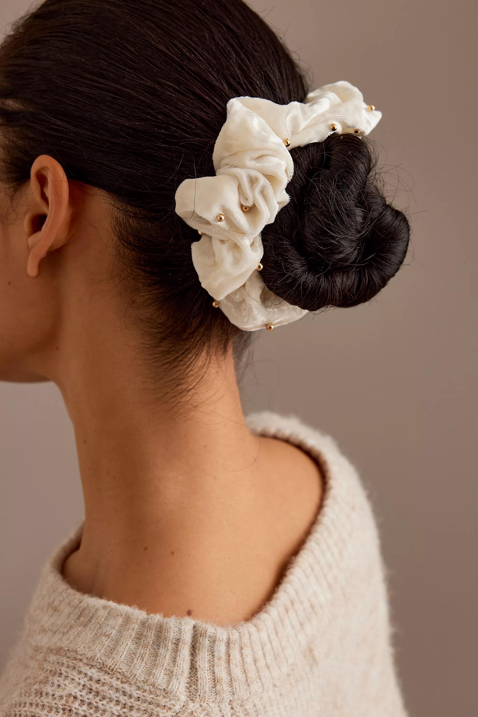 Set Of 2 Scrunchies, Cream, A501_0000, large image number 3