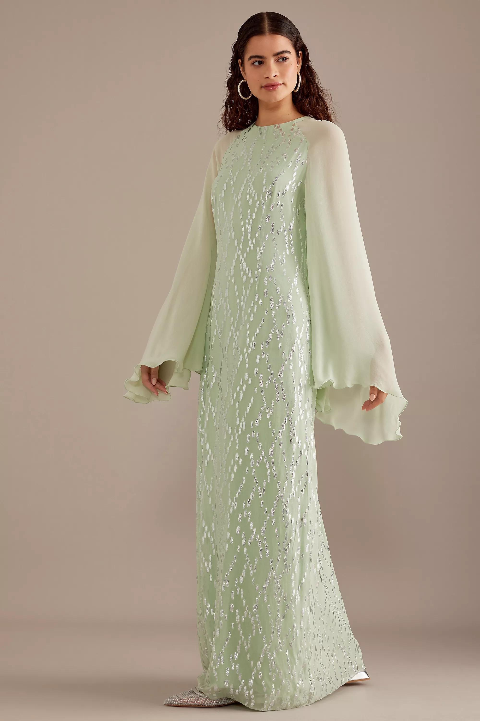 Payal Jain Jacquard Batwing Sleeve Mini Dress, Green, , large image number 1