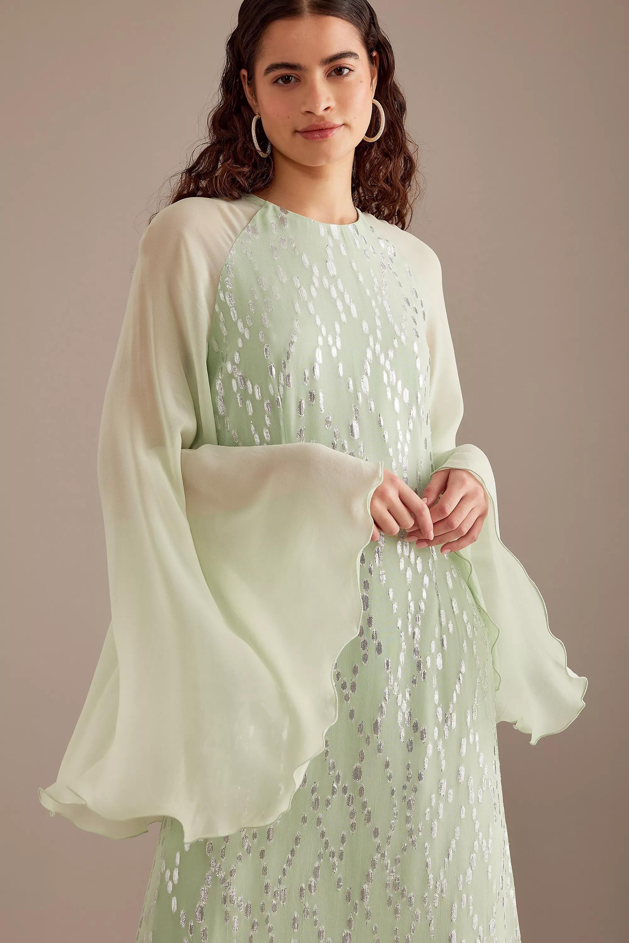 Payal Jain Jacquard Batwing Sleeve Mini Dress, Green, , large image number 2