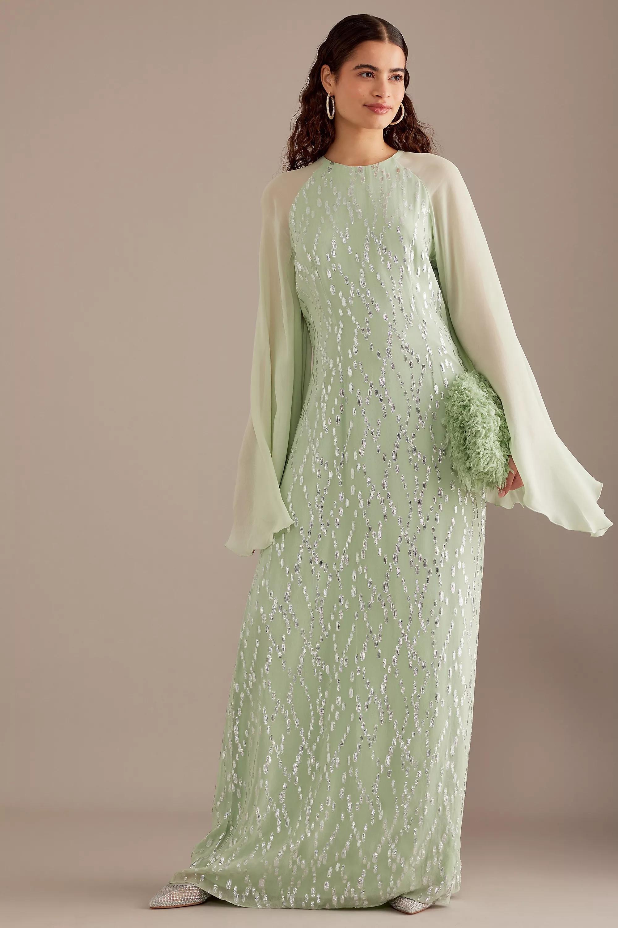 Payal Jain Jacquard Batwing Sleeve Mini Dress, Green, , large image number 3