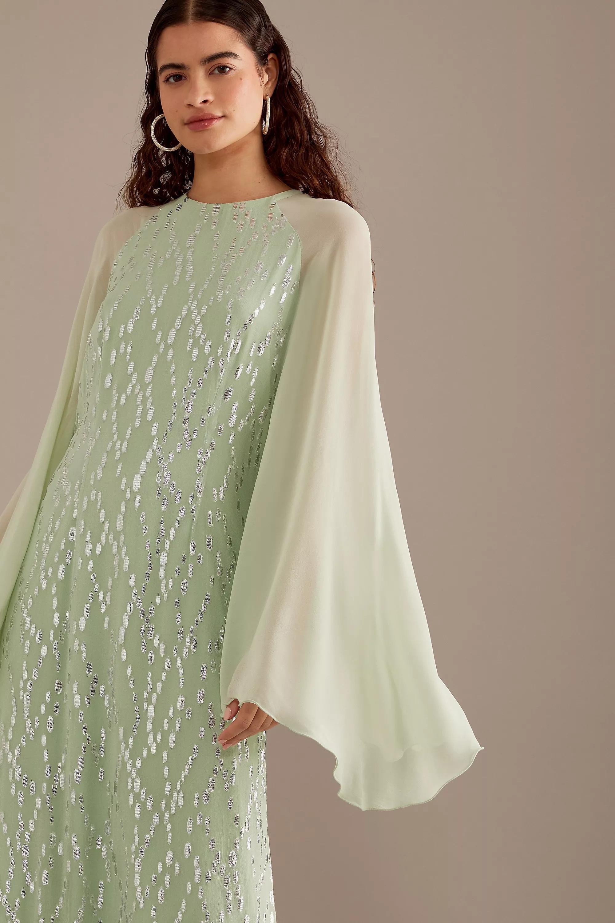 Payal Jain Jacquard Batwing Sleeve Mini Dress, Green, , large image number 4