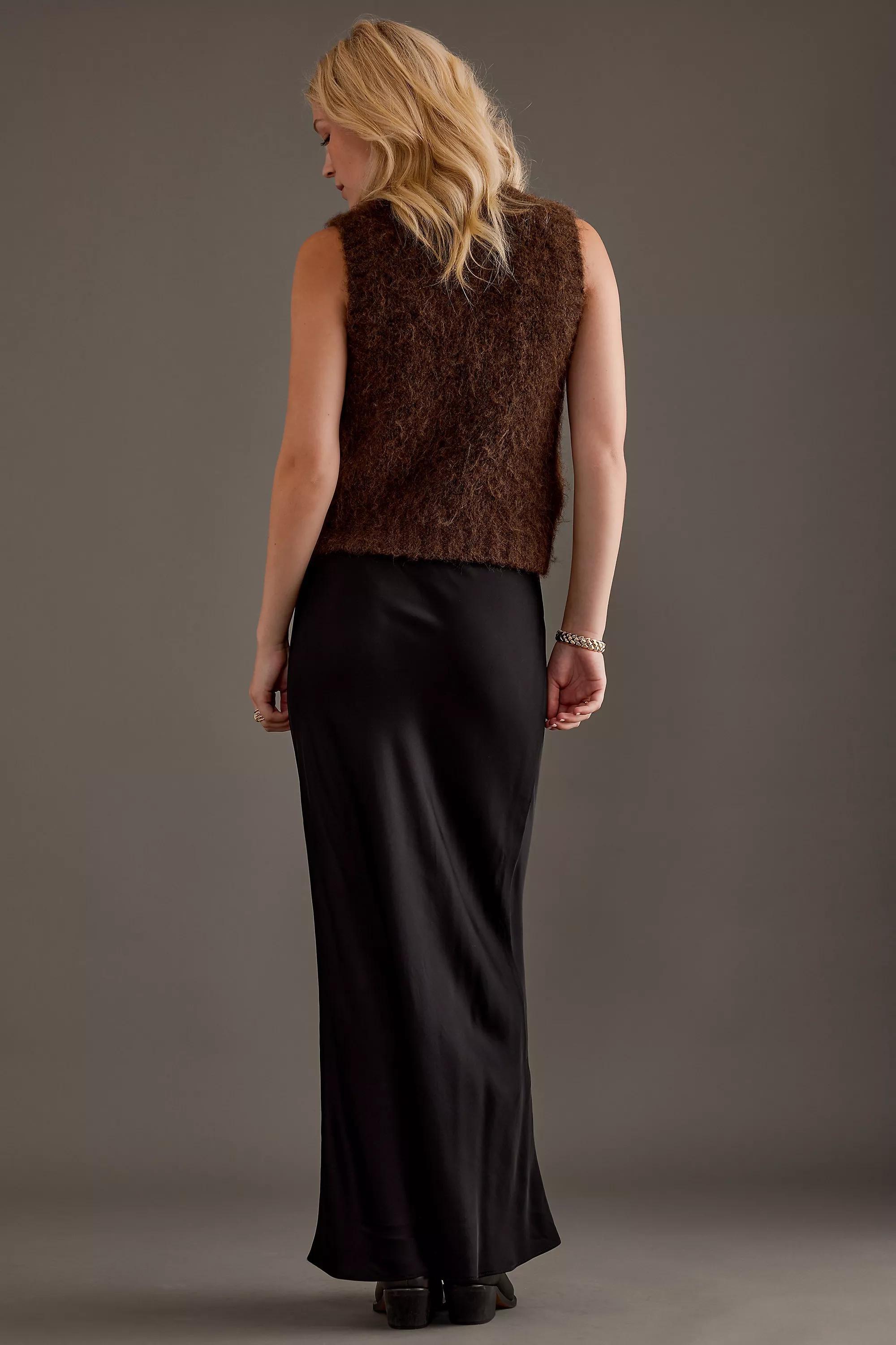 Satin Bias Maxi Slip Skirt, Black, , large image number 1