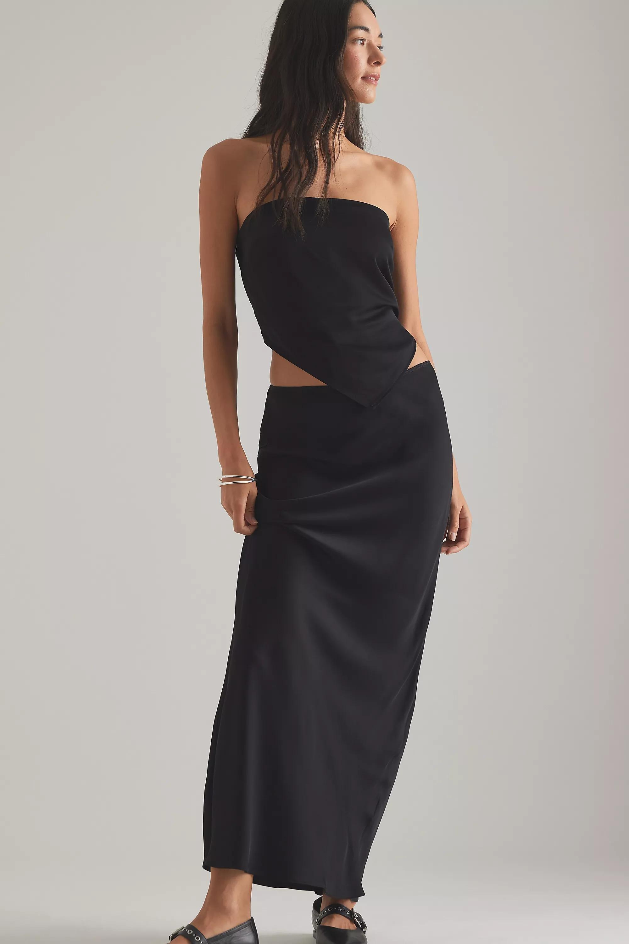 Satin Bias Maxi Slip Skirt, Black, , large image number 2