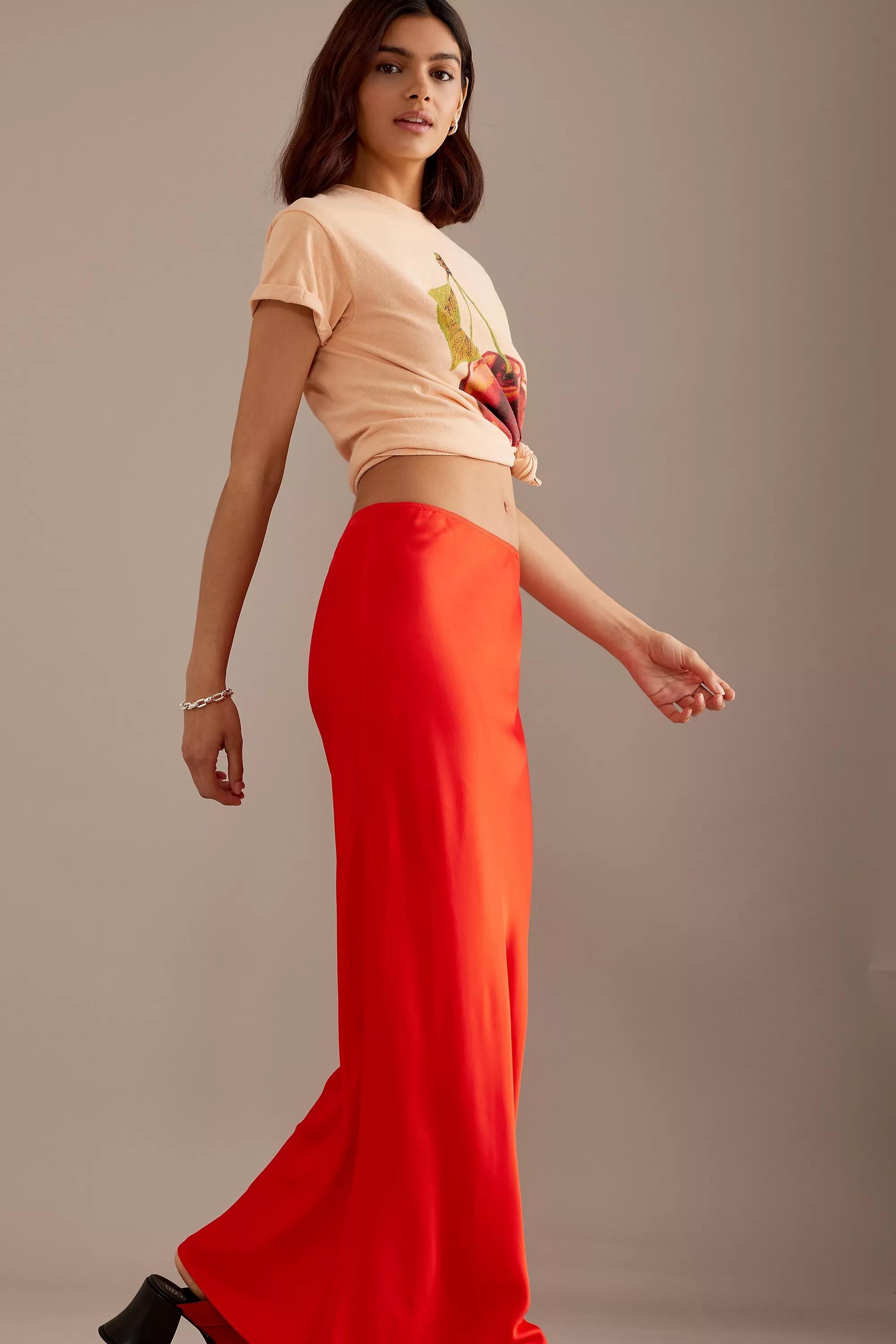 Satin Bias Maxi Slip Skirt, Red, Red, large image number 4