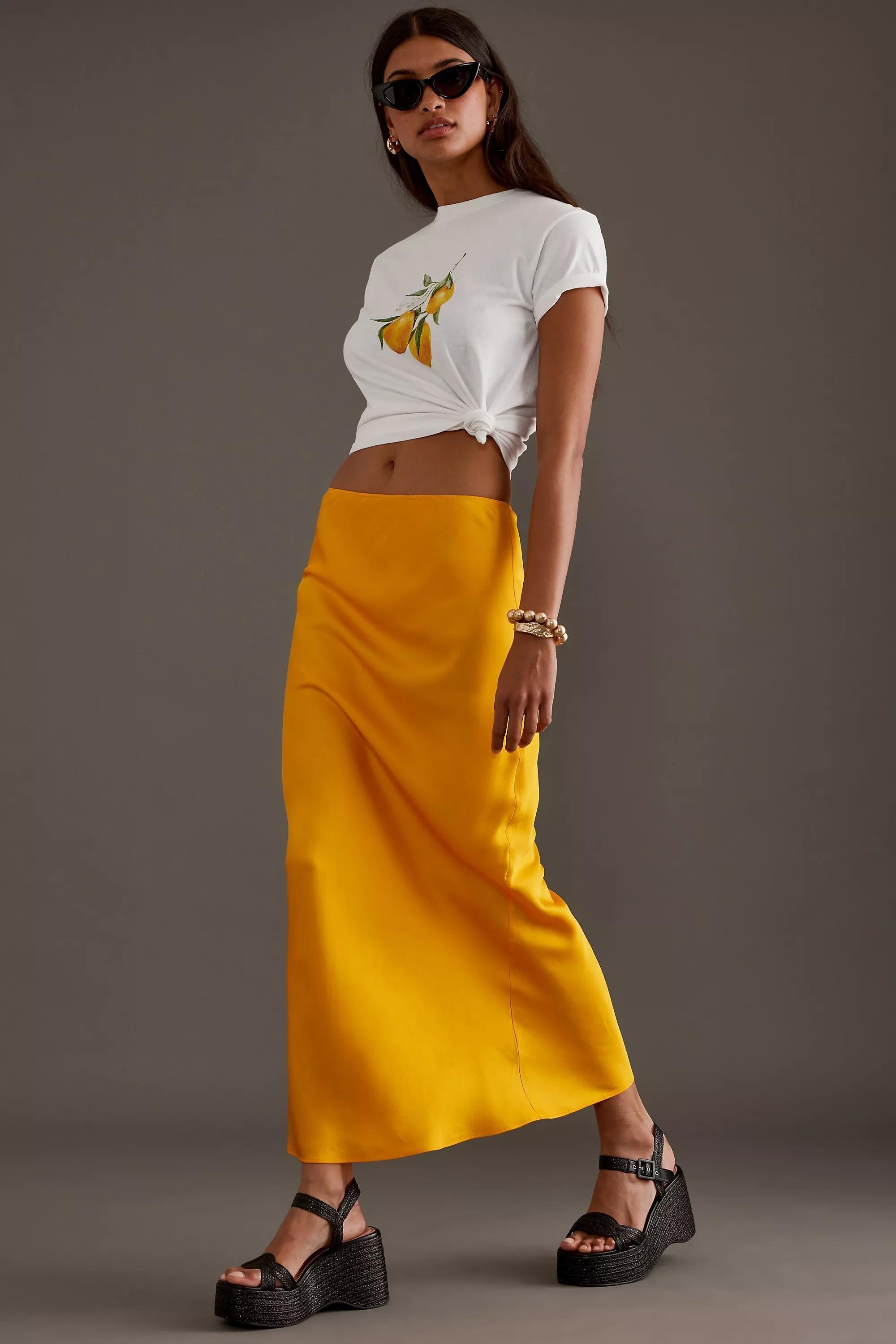 Slip Maxi Satin Skirt, Orange, , medium