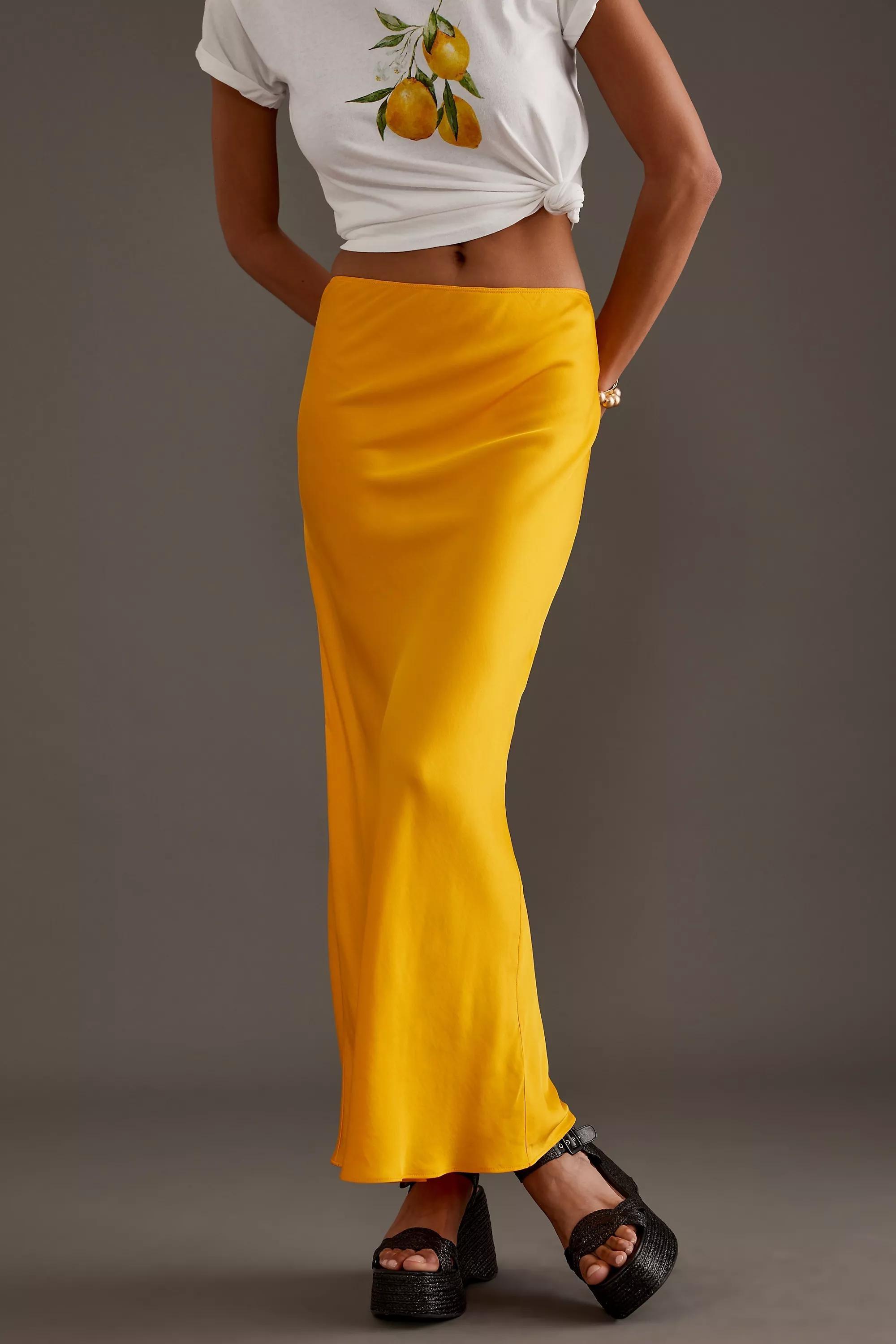 Slip Maxi Satin Skirt, Orange, , large image number 1