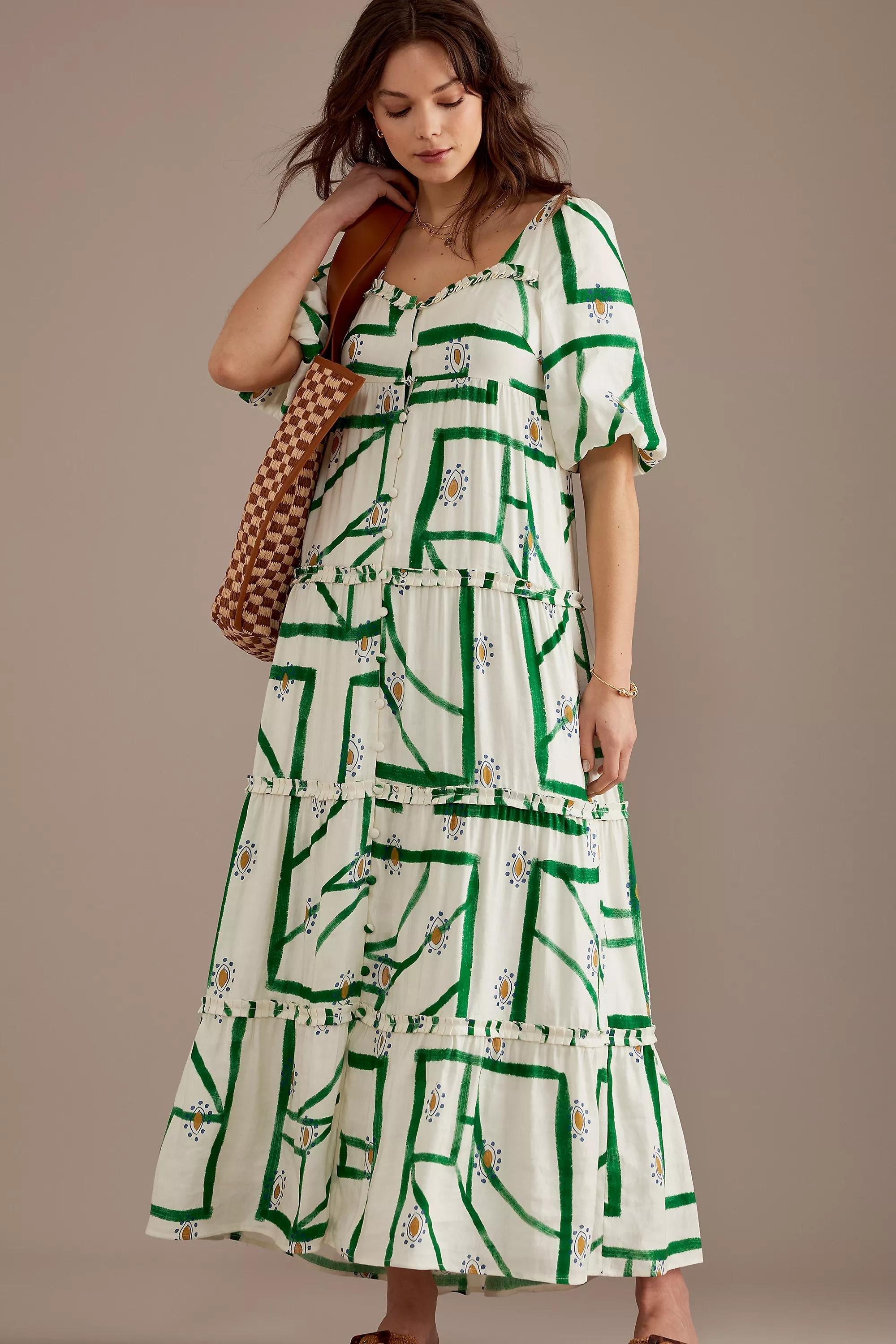Anthropologie - Sancia Harlow Tiered Maxi Dress, Green