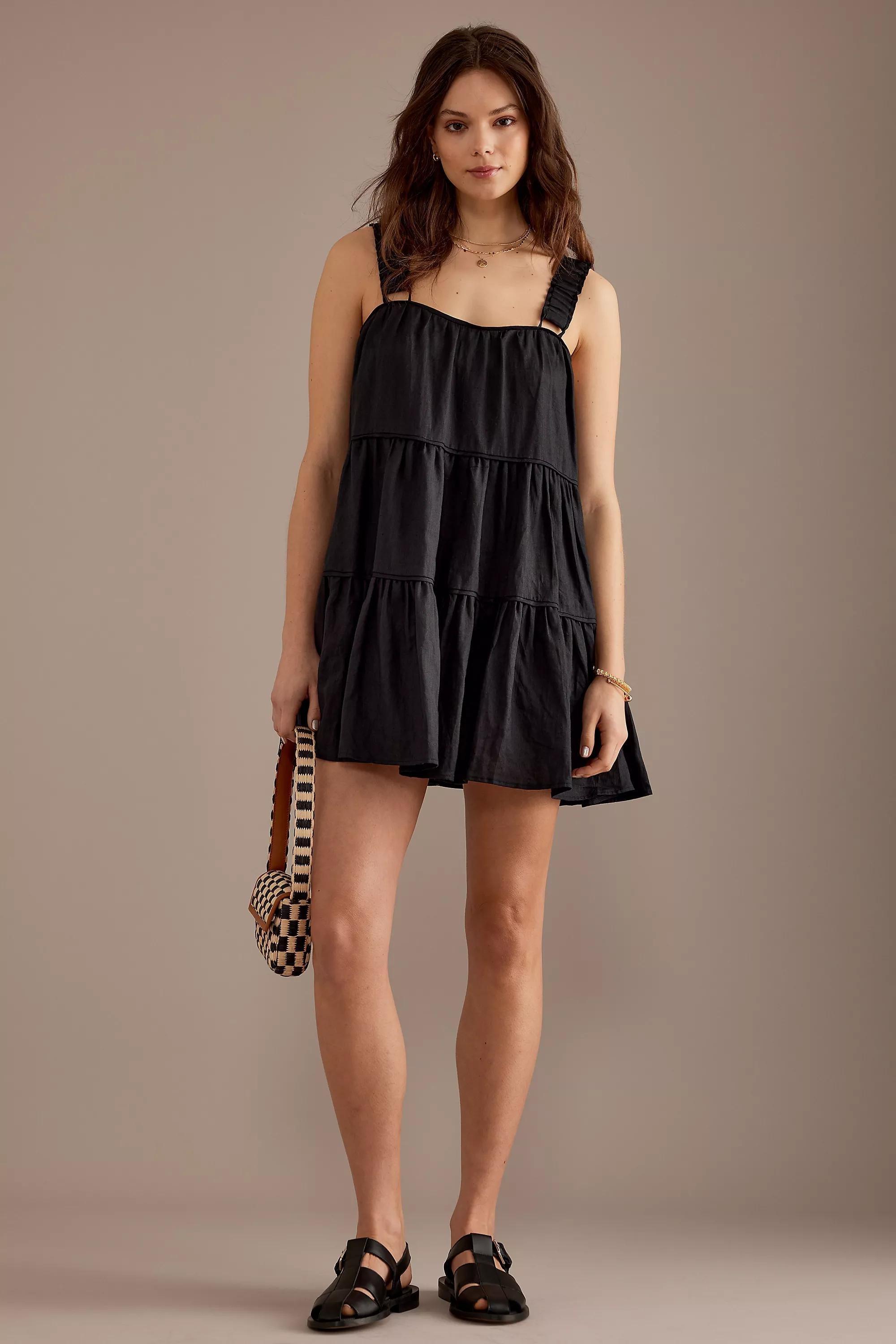 Anthropologie - Sancia Azealia Linen Babydoll Smock Mini Dress, Black