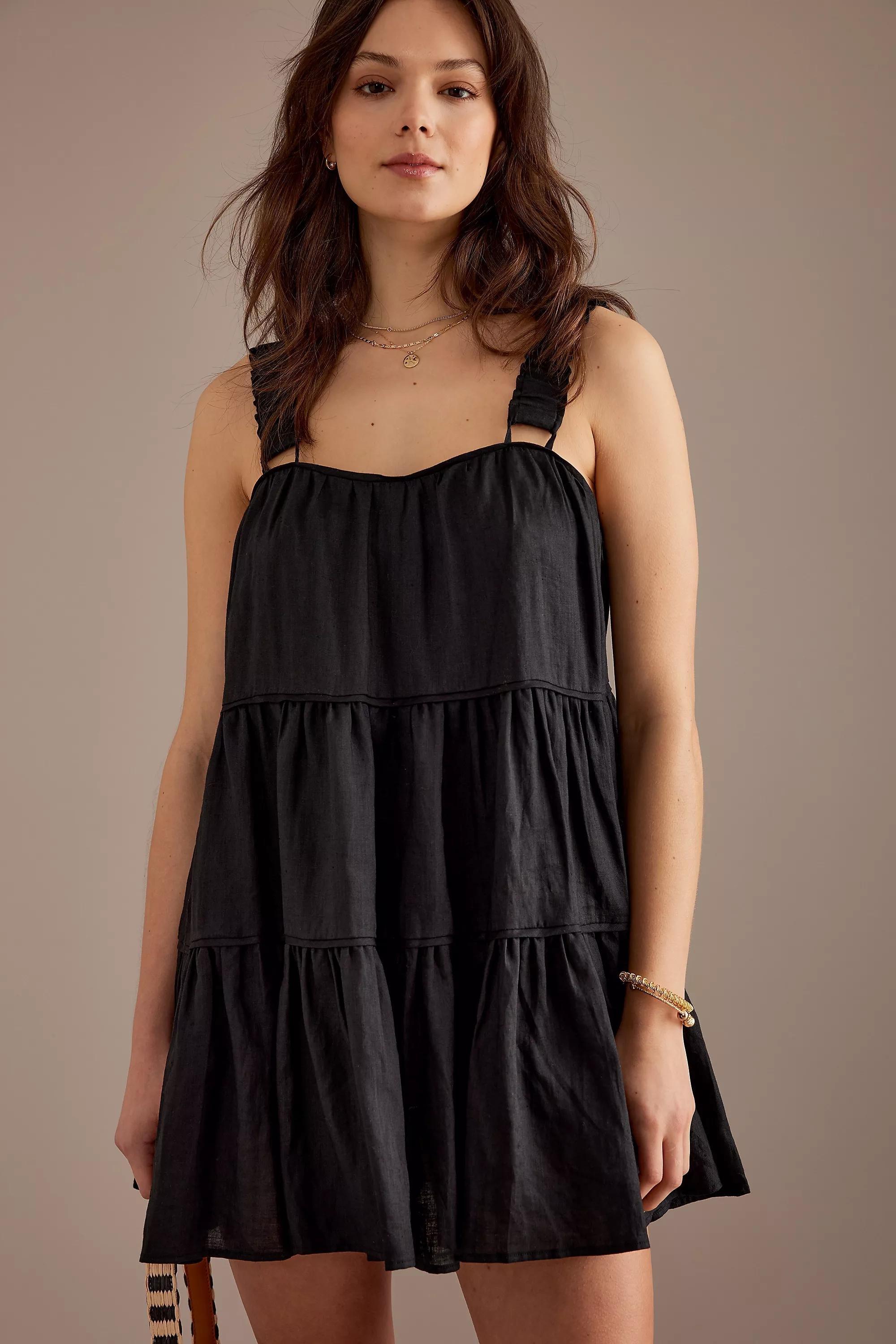 Anthropologie - Sancia Azealia Linen Babydoll Smock Mini Dress, Black