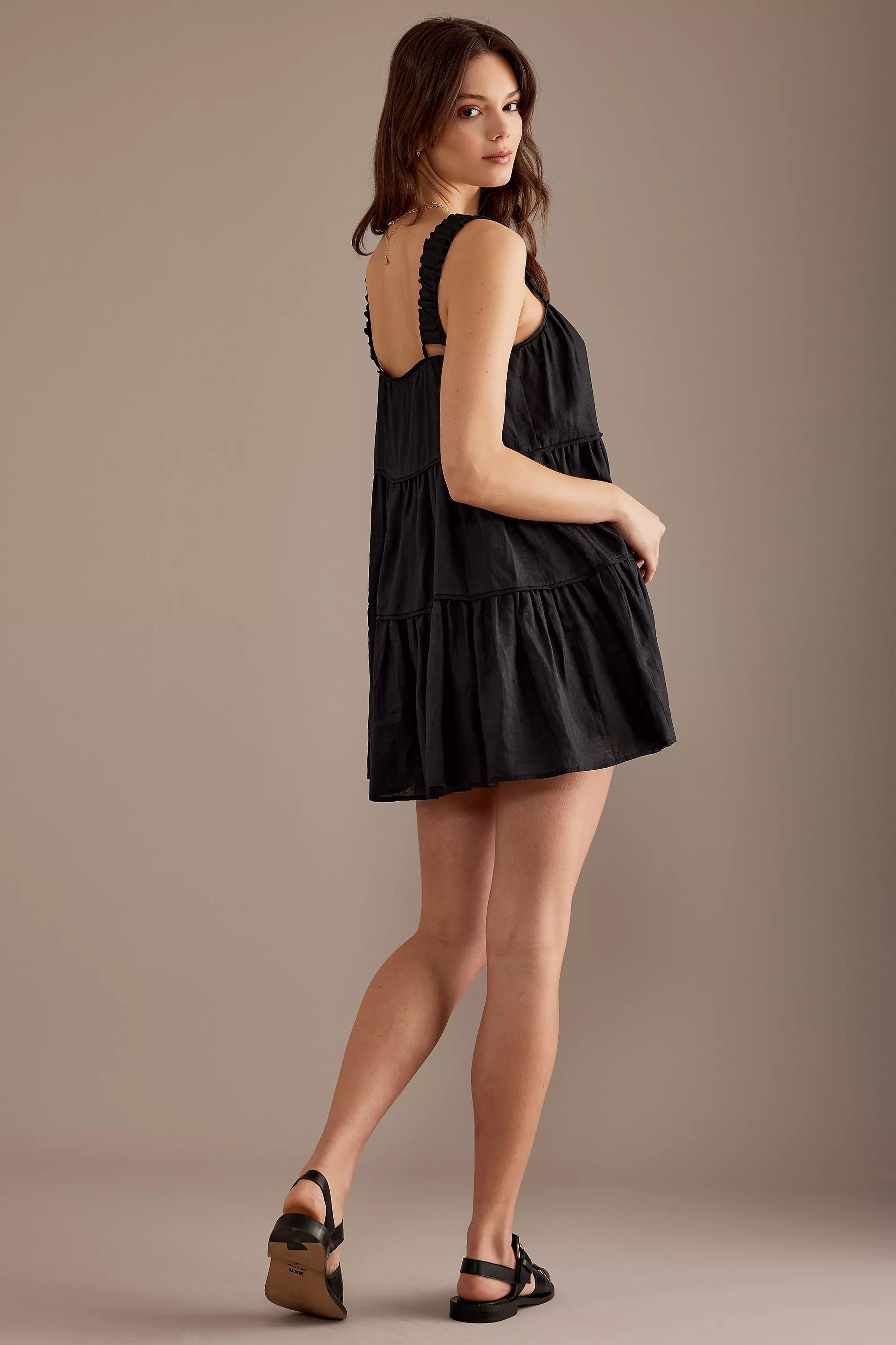 Anthropologie - Sancia Azealia Linen Babydoll Smock Mini Dress, Black
