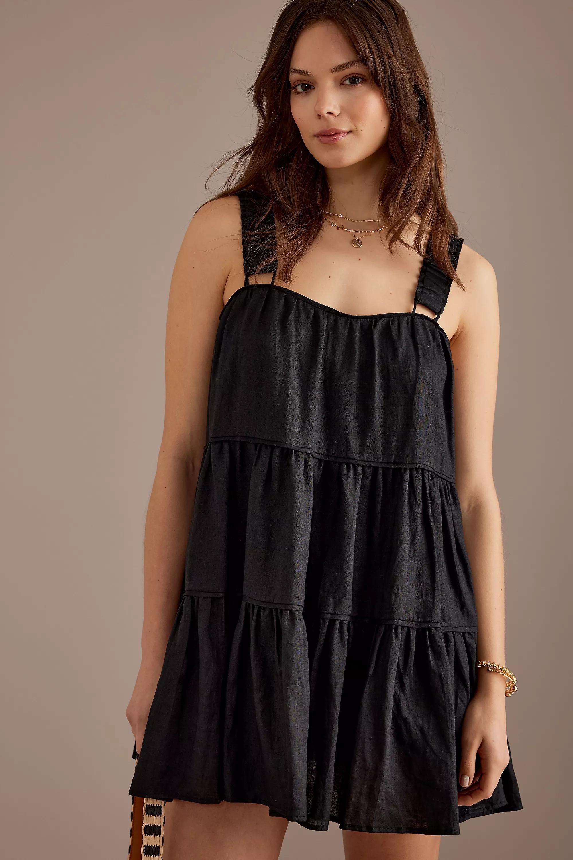 Anthropologie - Sancia Azealia Linen Babydoll Smock Mini Dress, Black