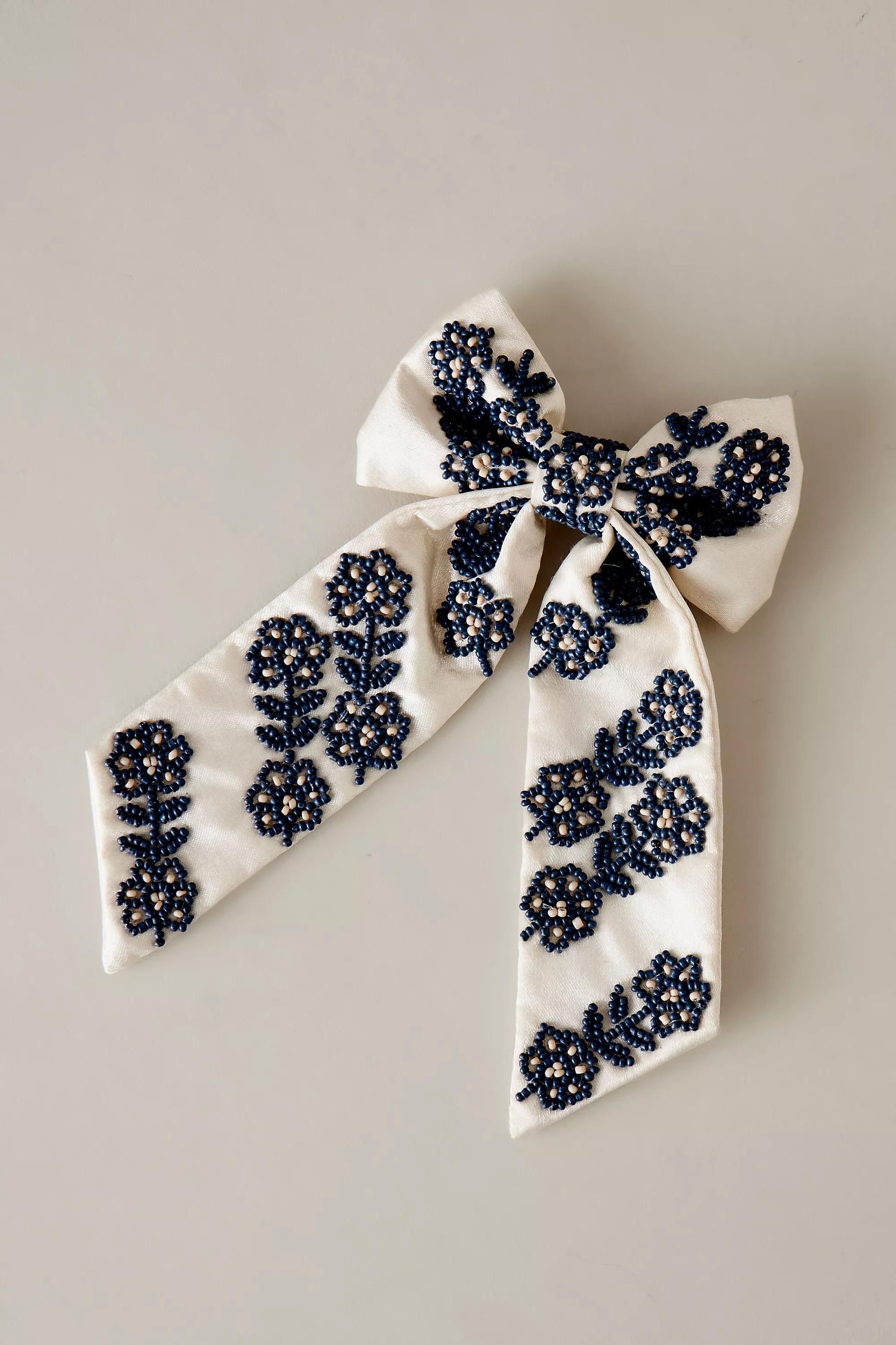 Becksondergaard Bead-Embellished Bow Barrette Hair Clip, Blue, A501_0040, large image number 0