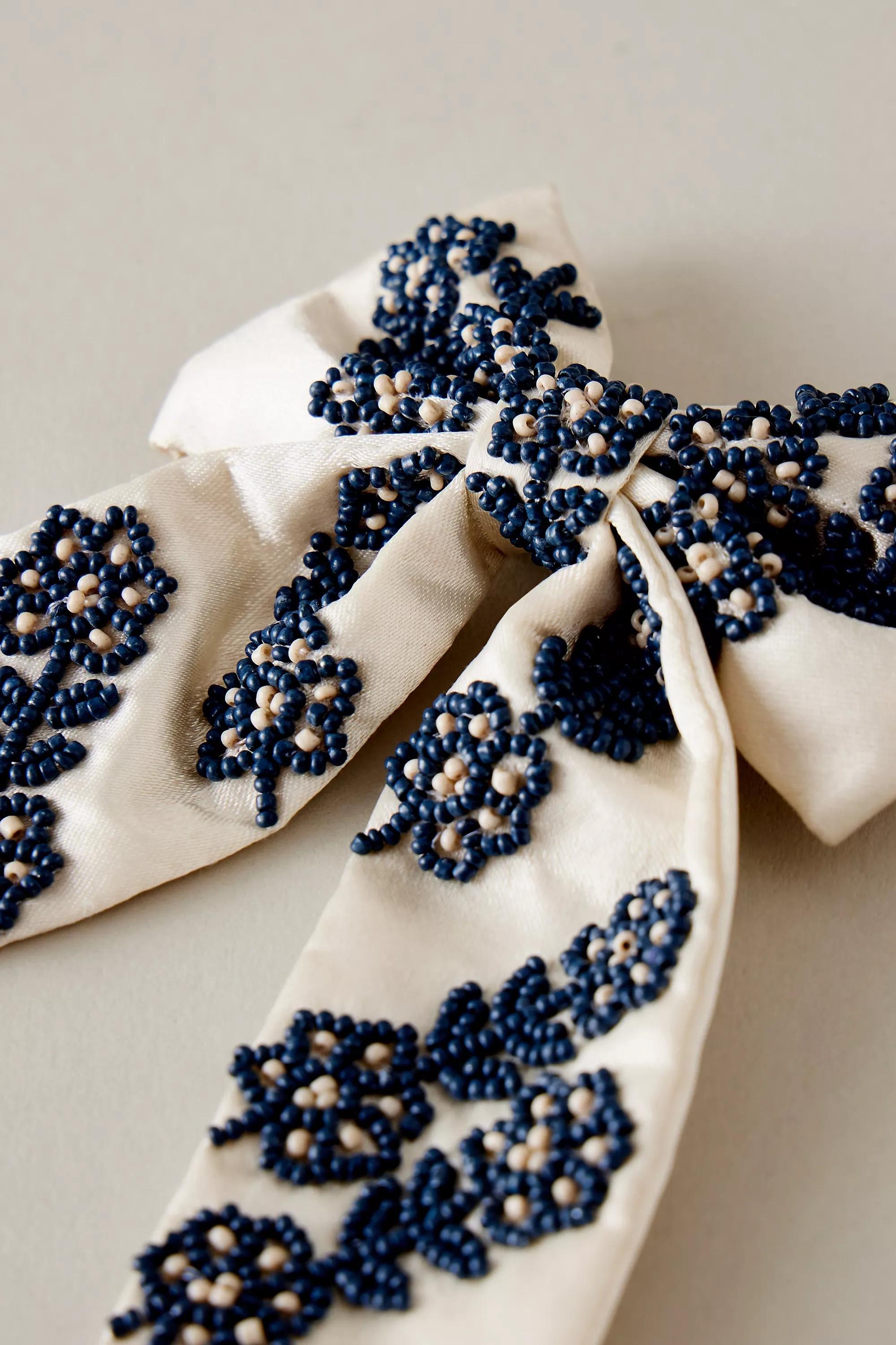 Becksondergaard Bead-Embellished Bow Barrette Hair Clip, Blue, A501_0040, large image number 1