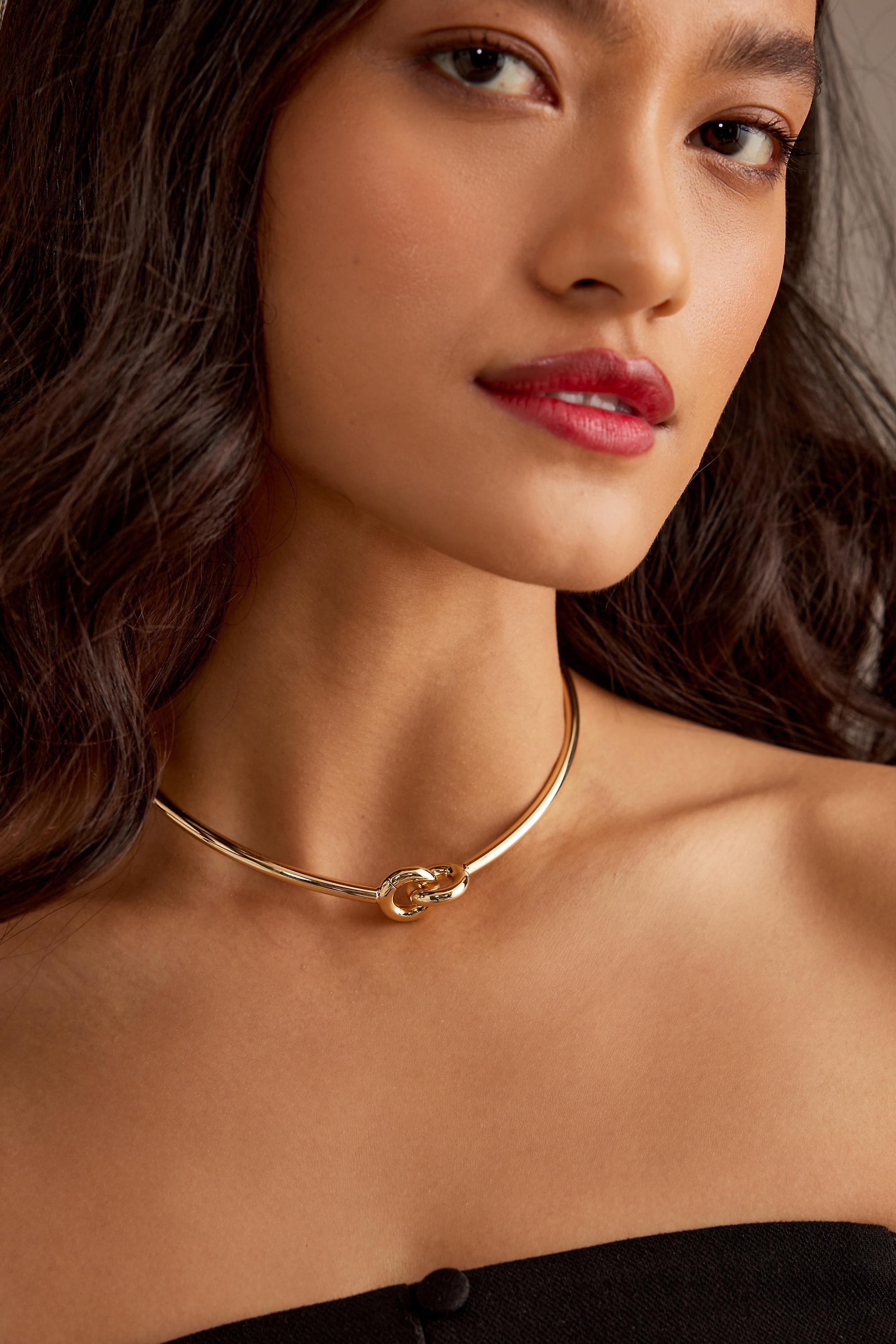 Sleek Choker Necklace, Gold, A501_0070, large image number 1