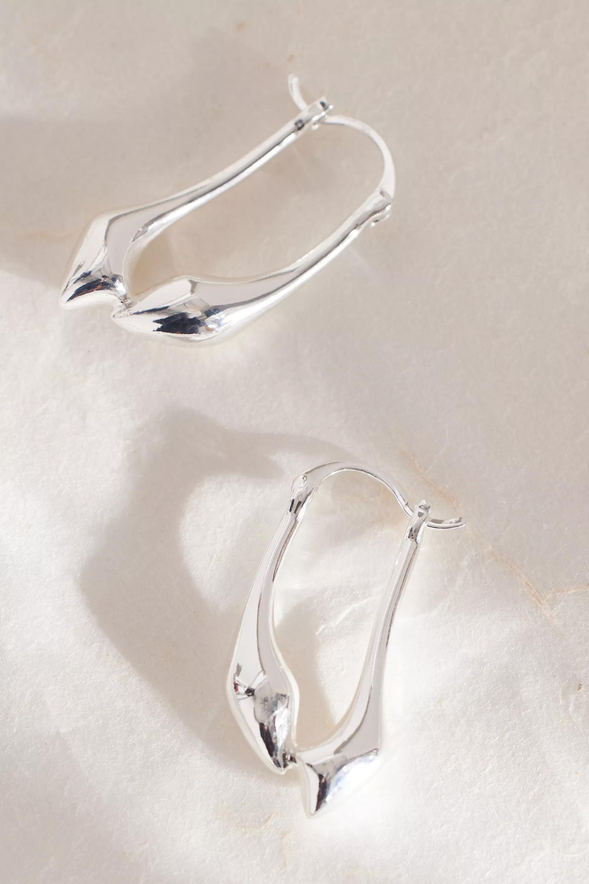 Organic Drop Hinge Hoop Earrings, Silver, A501_0007, large image number 0