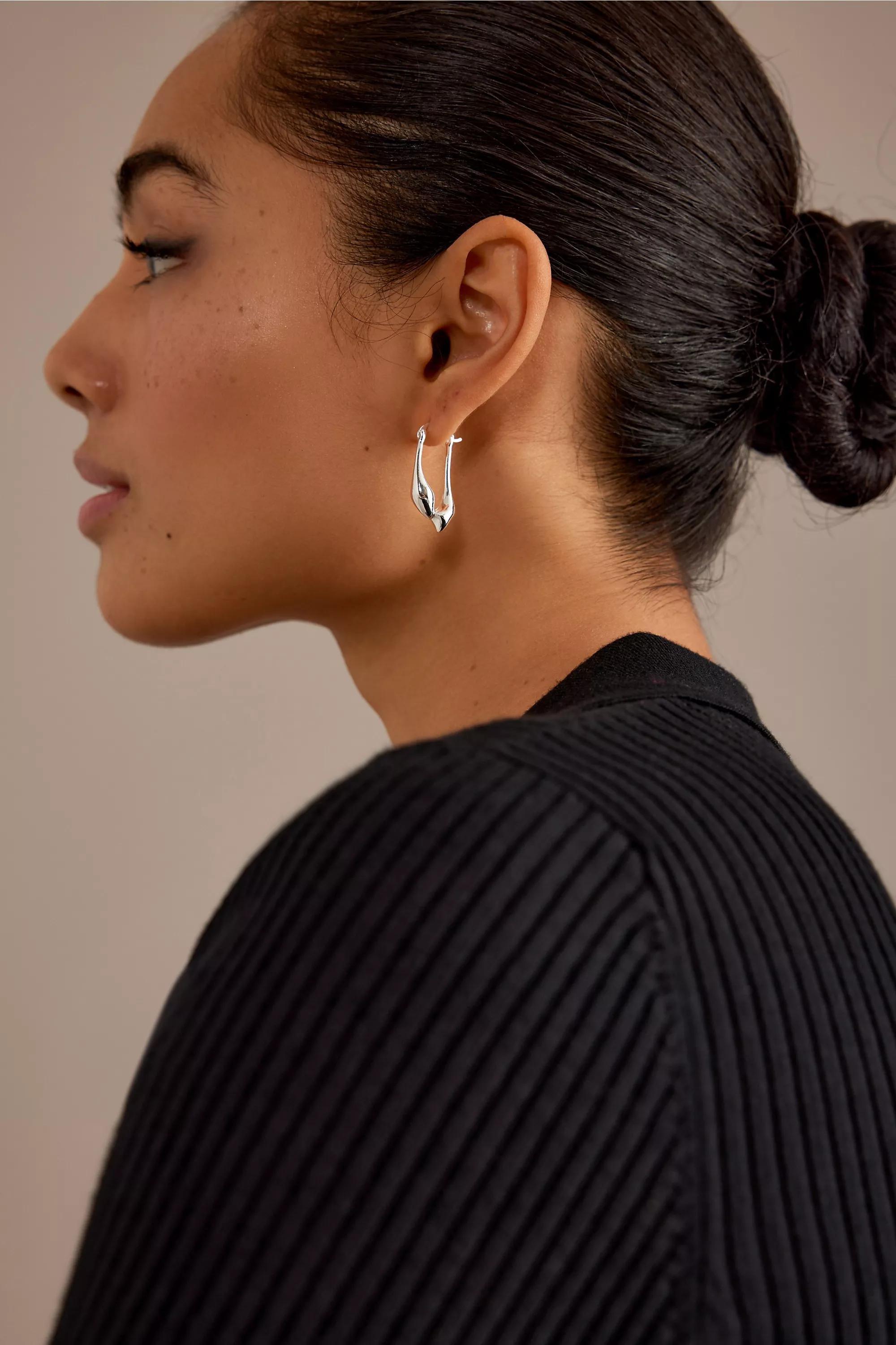 Organic Drop Hinge Hoop Earrings, Silver, A501_0007, large image number 1