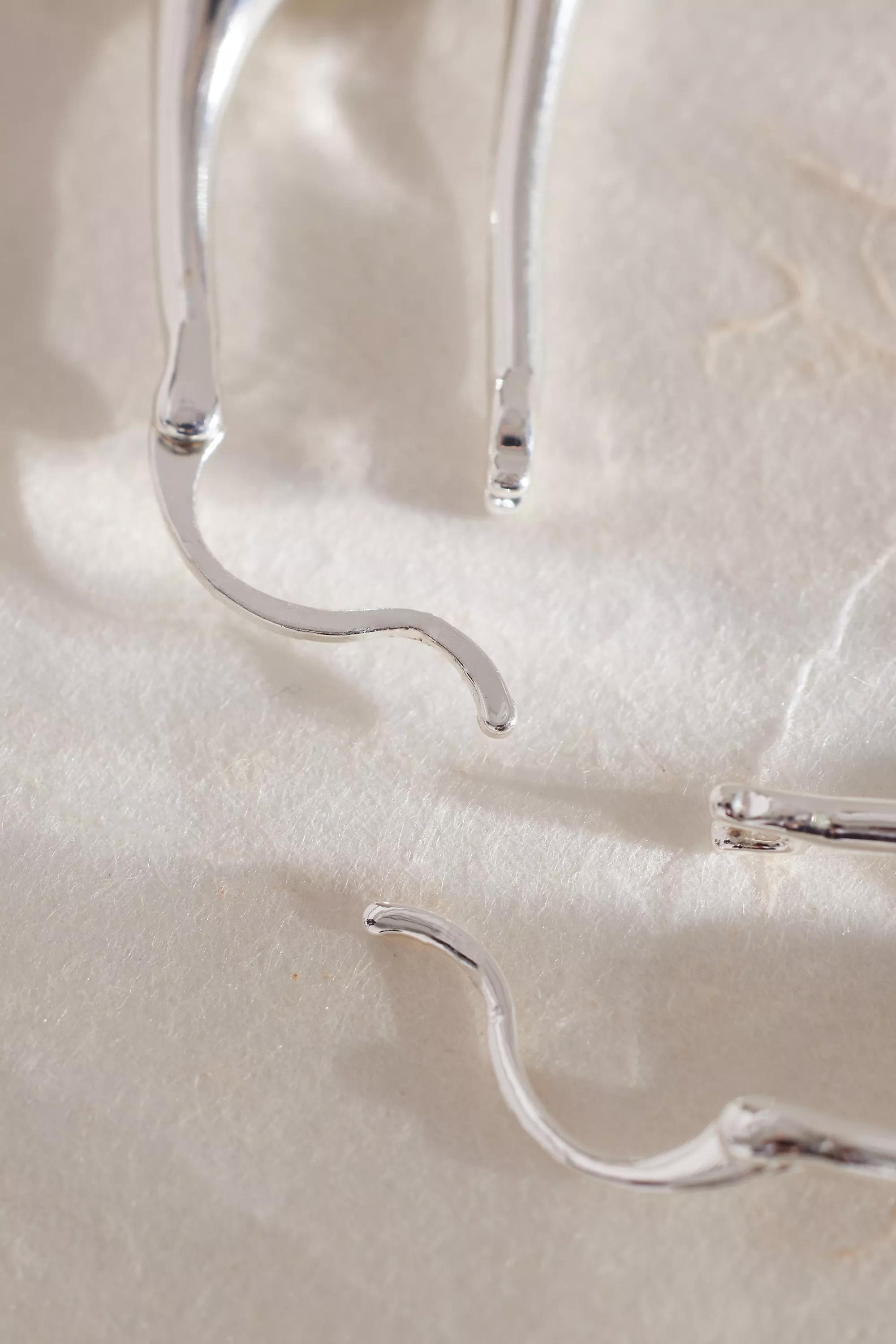 Organic Drop Hinge Hoop Earrings, Silver, A501_0007, large image number 2