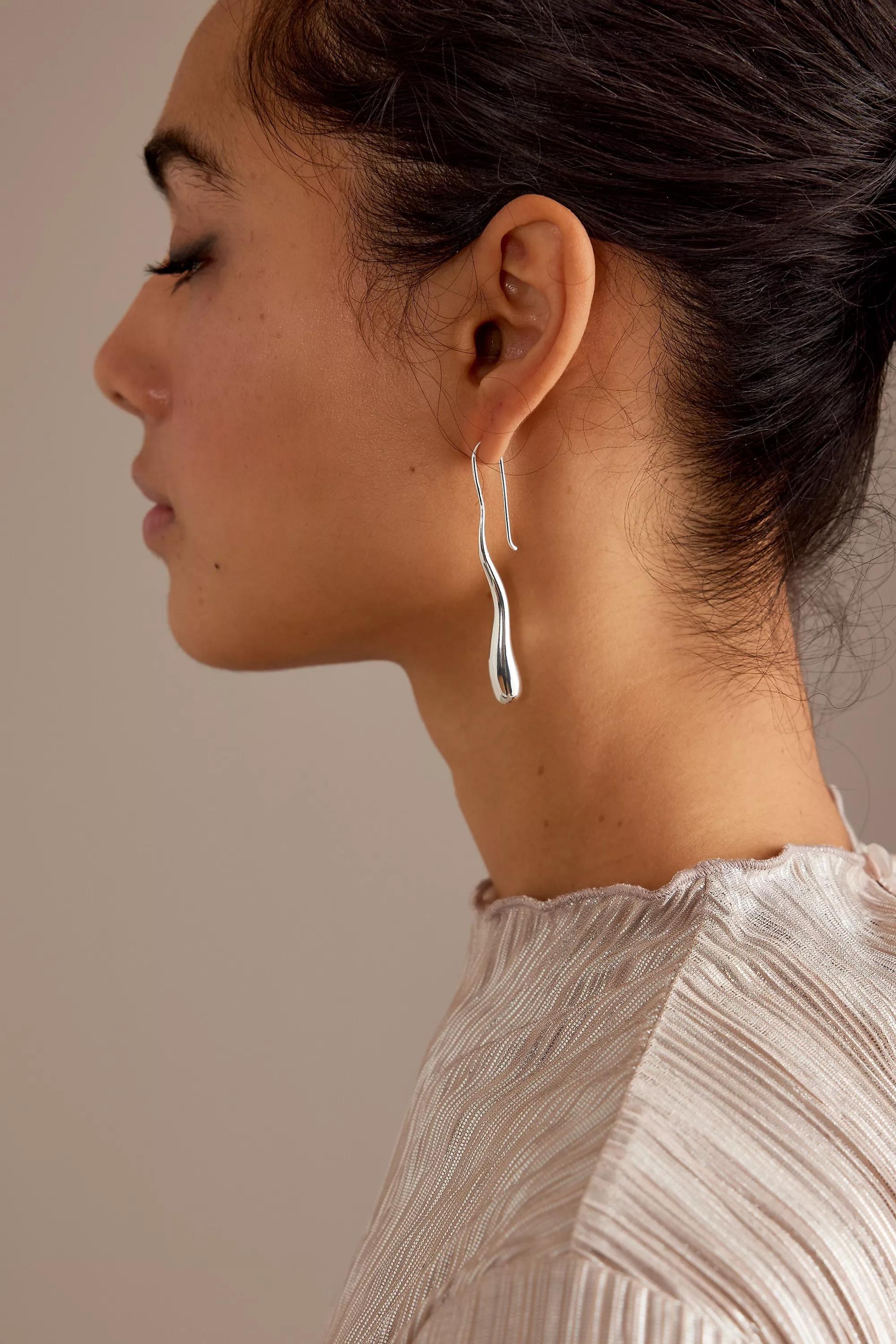 Slinky Teardrop Earrings, Silver, A501_0007, large image number 1