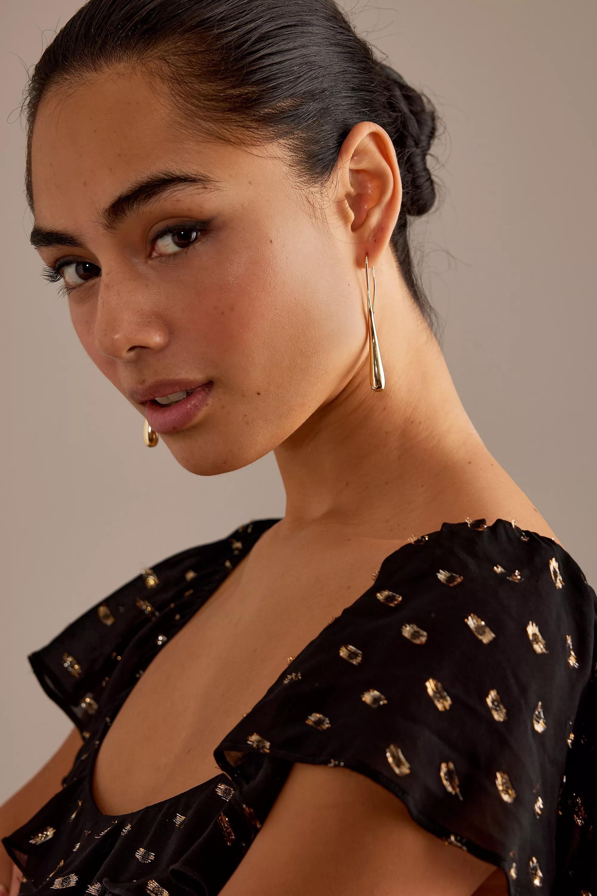 Slinky Teardrop Earrings, Gold, A501_0070, large image number 4