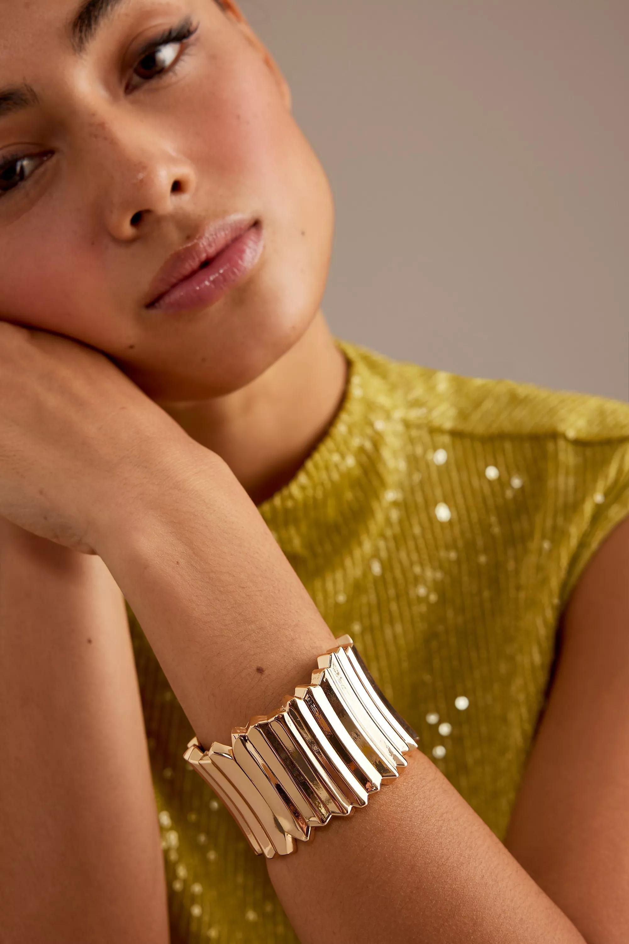 Ridged Cuff Bracelet, Gold-Plated, A501_0070, large image number 0
