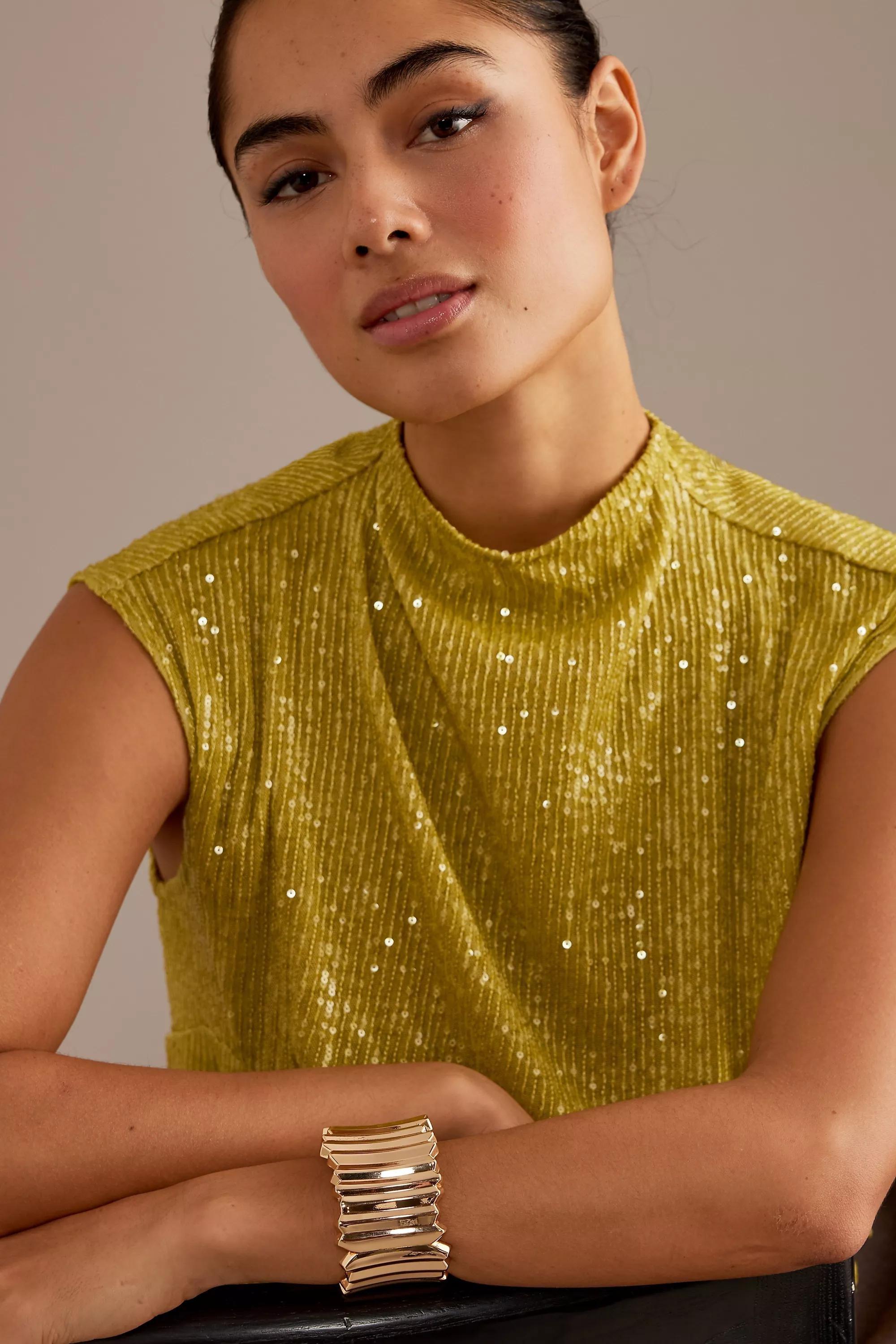 Ridged Cuff Bracelet, Gold-Plated, A501_0070, large image number 1