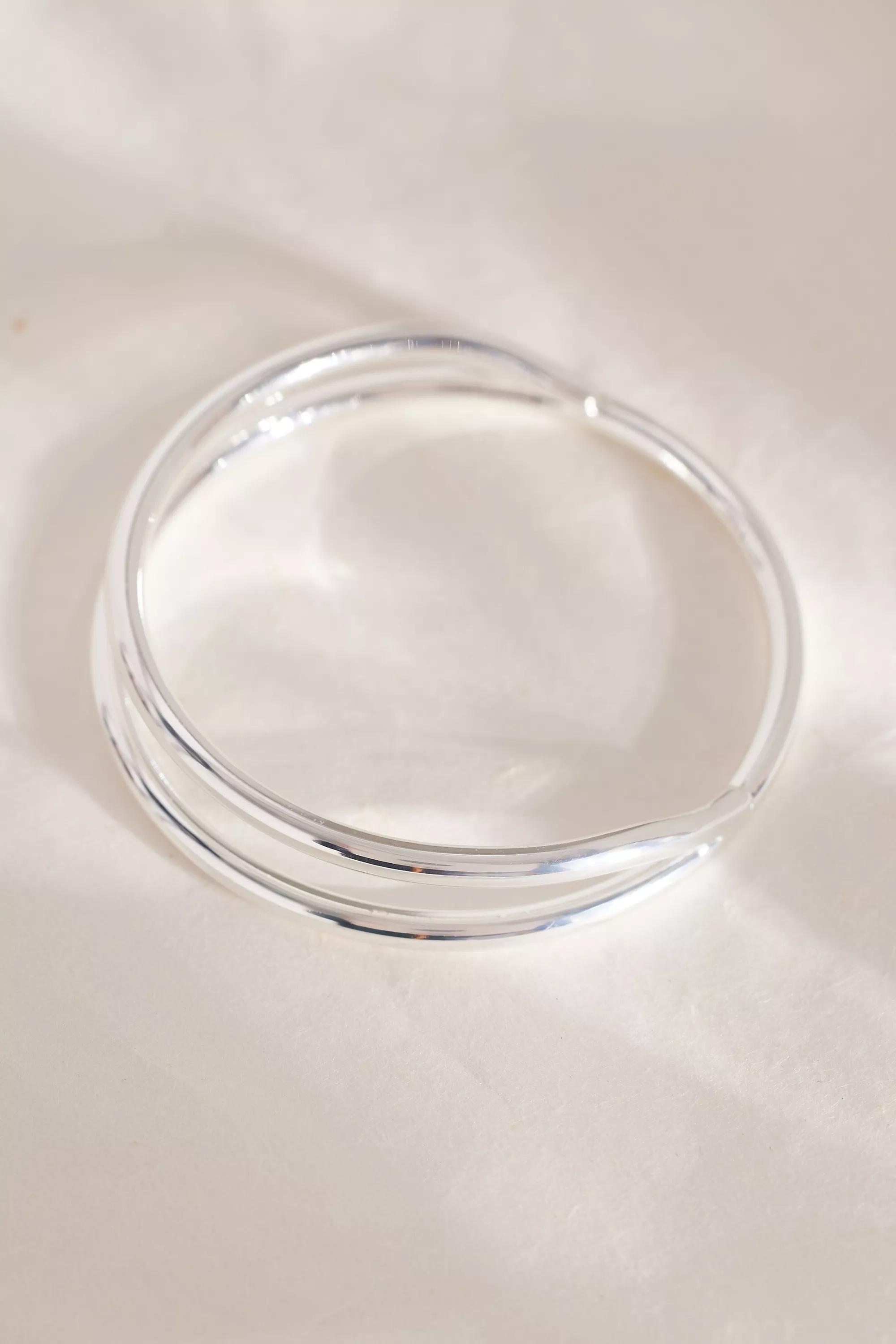 Double Band Bangle Bracelet, Silver, A501_0007, large image number 2