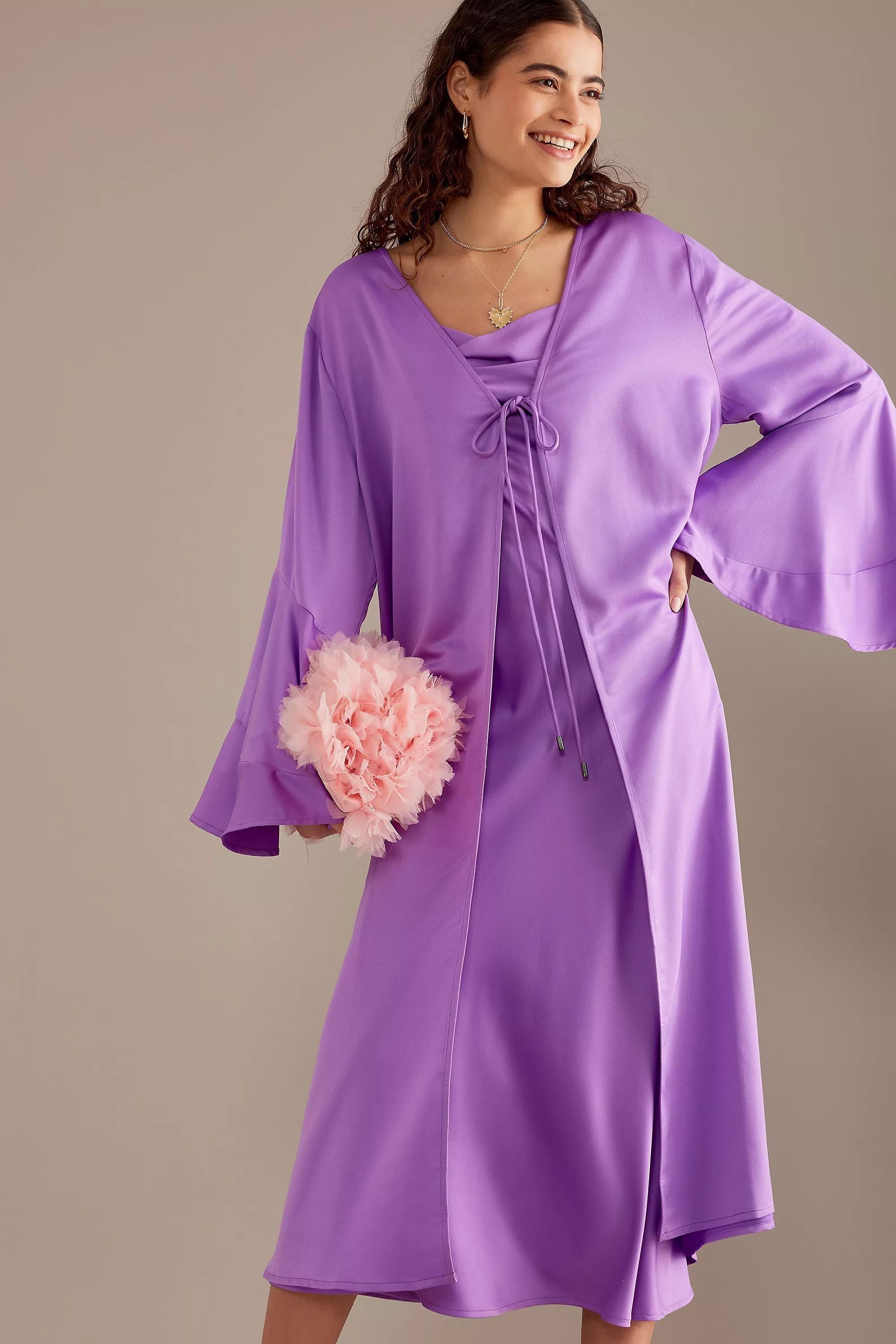 Fe Blank Satin Kimono, Purple, A501_0050, large image number 0