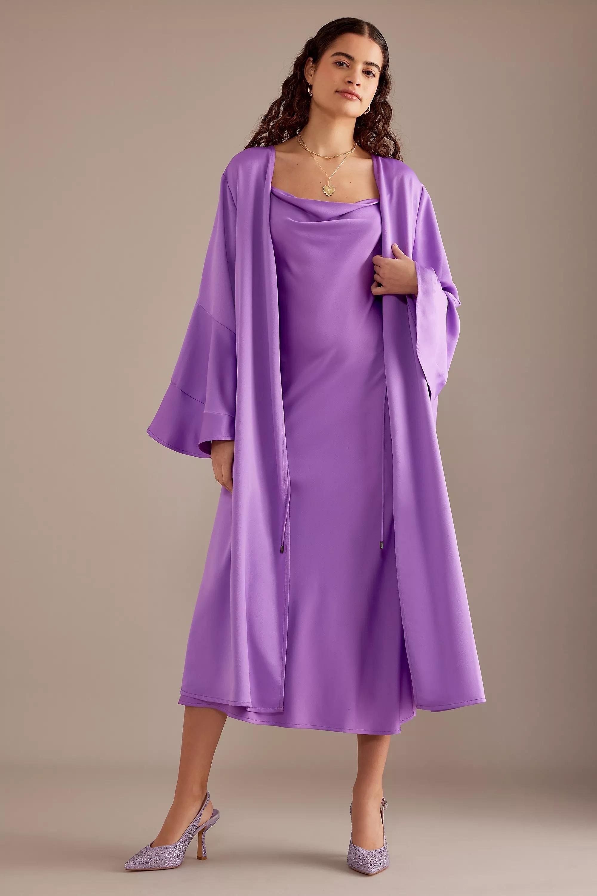 Fe Blank Satin Kimono, Purple, A501_0050, large image number 1