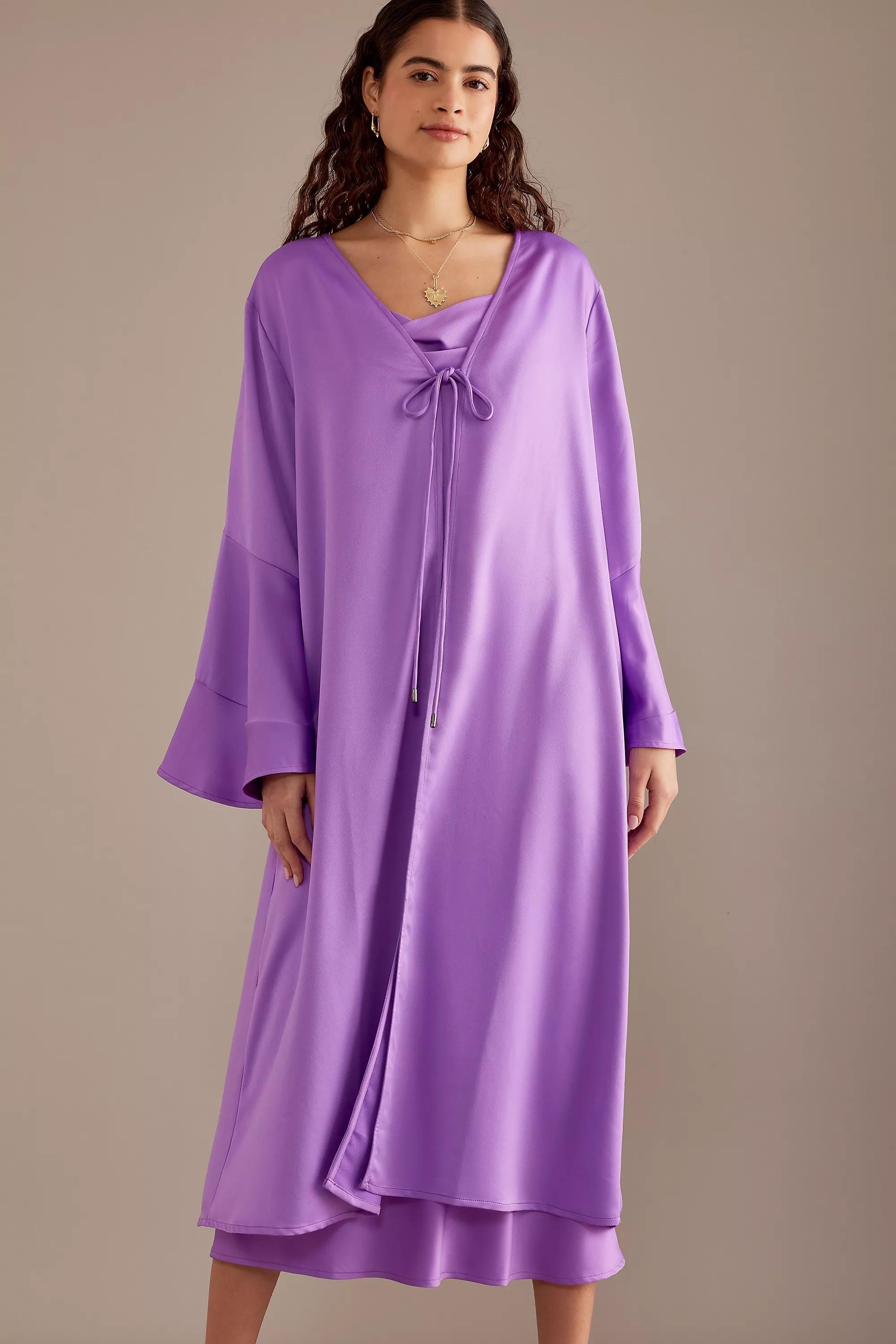 Fe Blank Satin Kimono, Purple, A501_0050, large image number 2