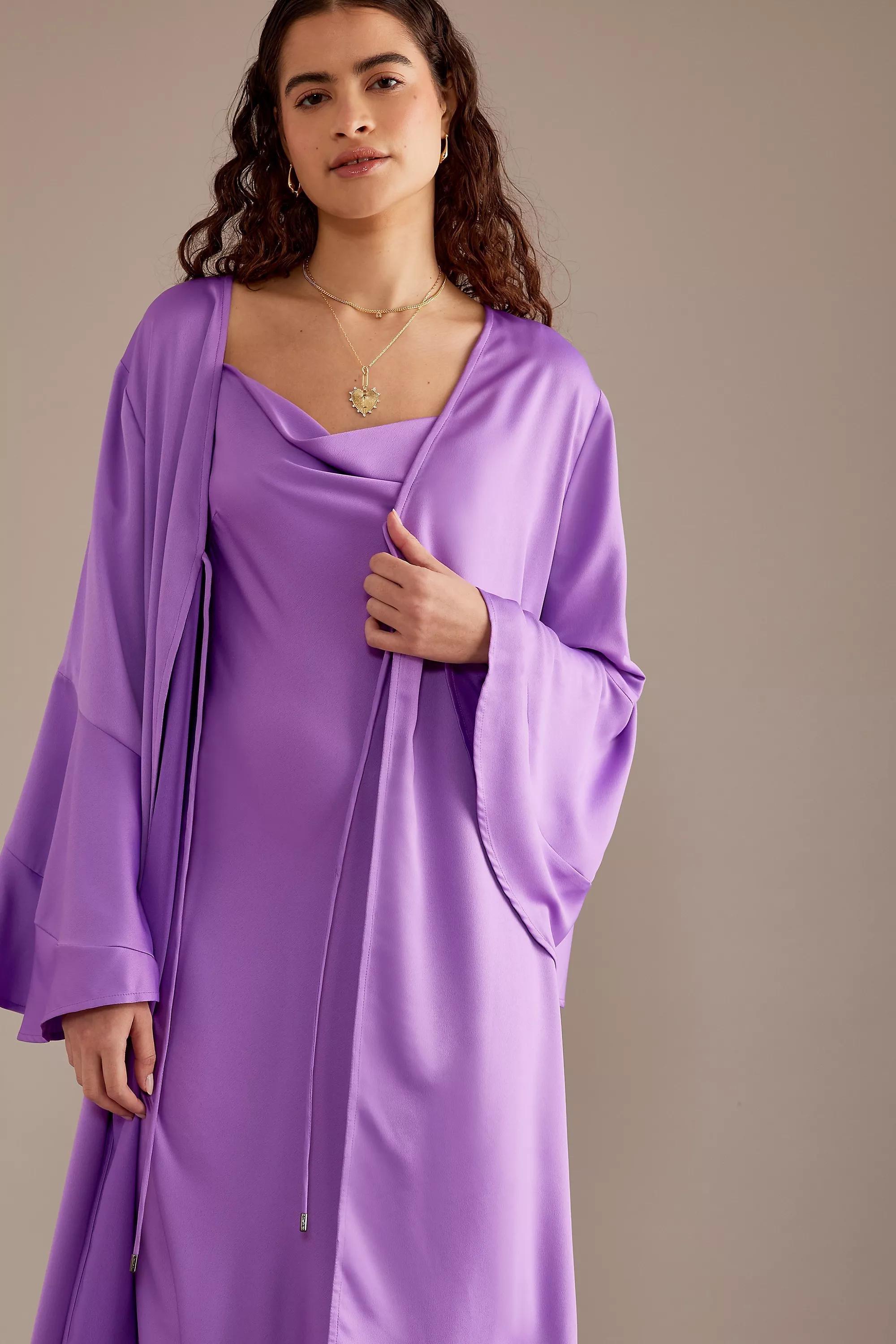 Fe Blank Satin Kimono, Purple, A501_0050, large image number 3