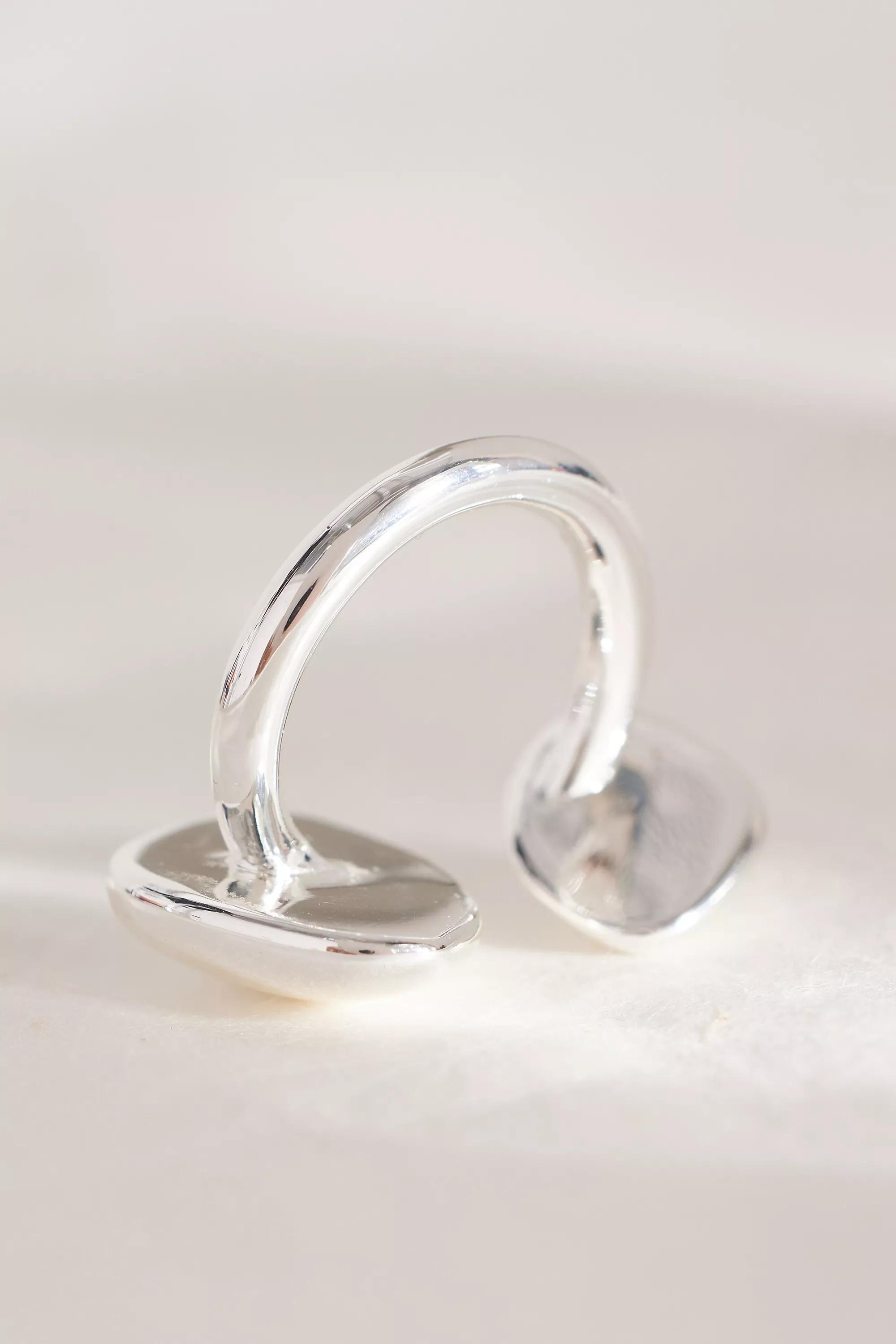 Silver-Plated Oversized Double-Pebble Adjustable Ring, Silver, A501_0007, large image number 1