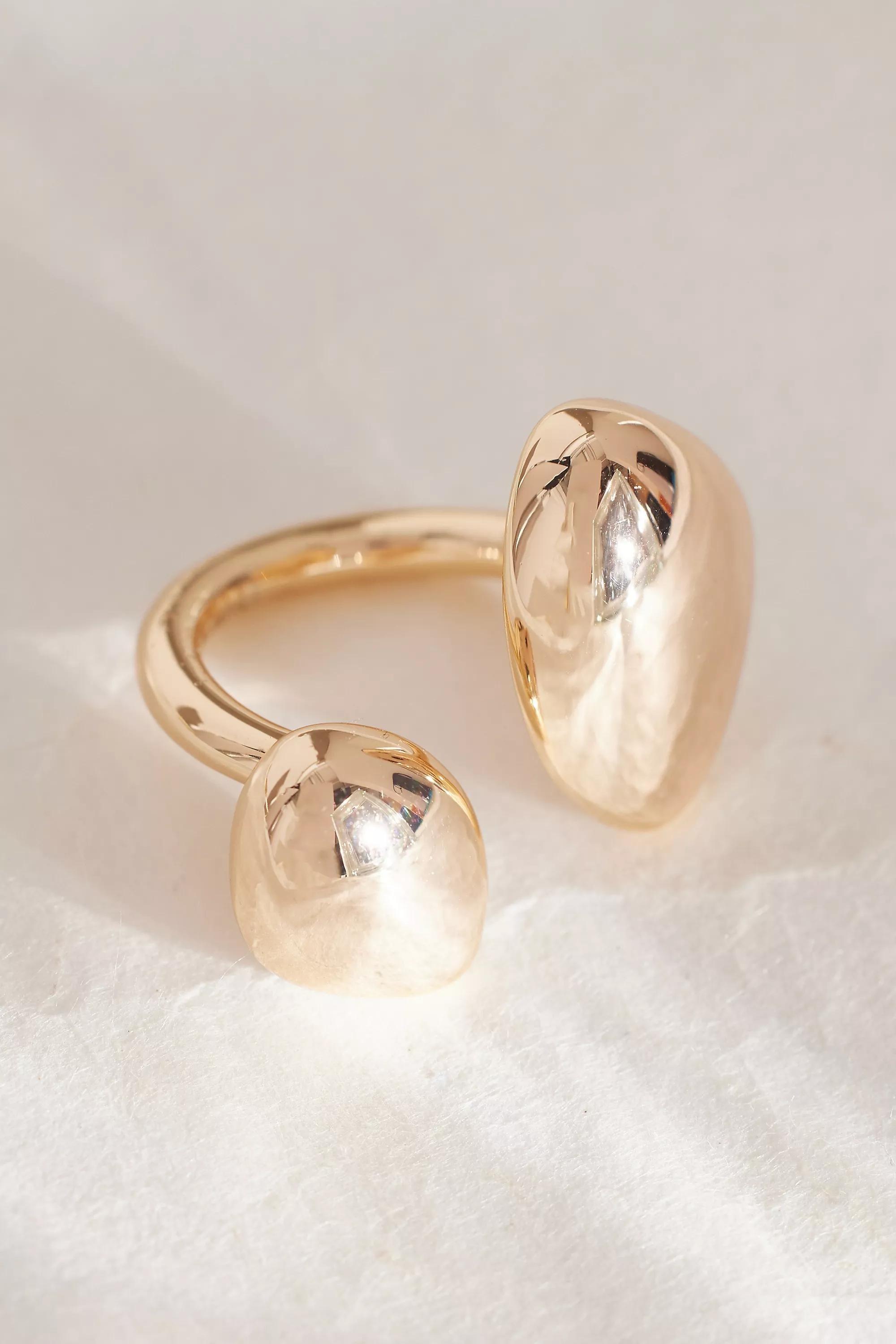 Oversized Double-Pebble Adjustable Ring, Gold, A501_0070, large image number 1