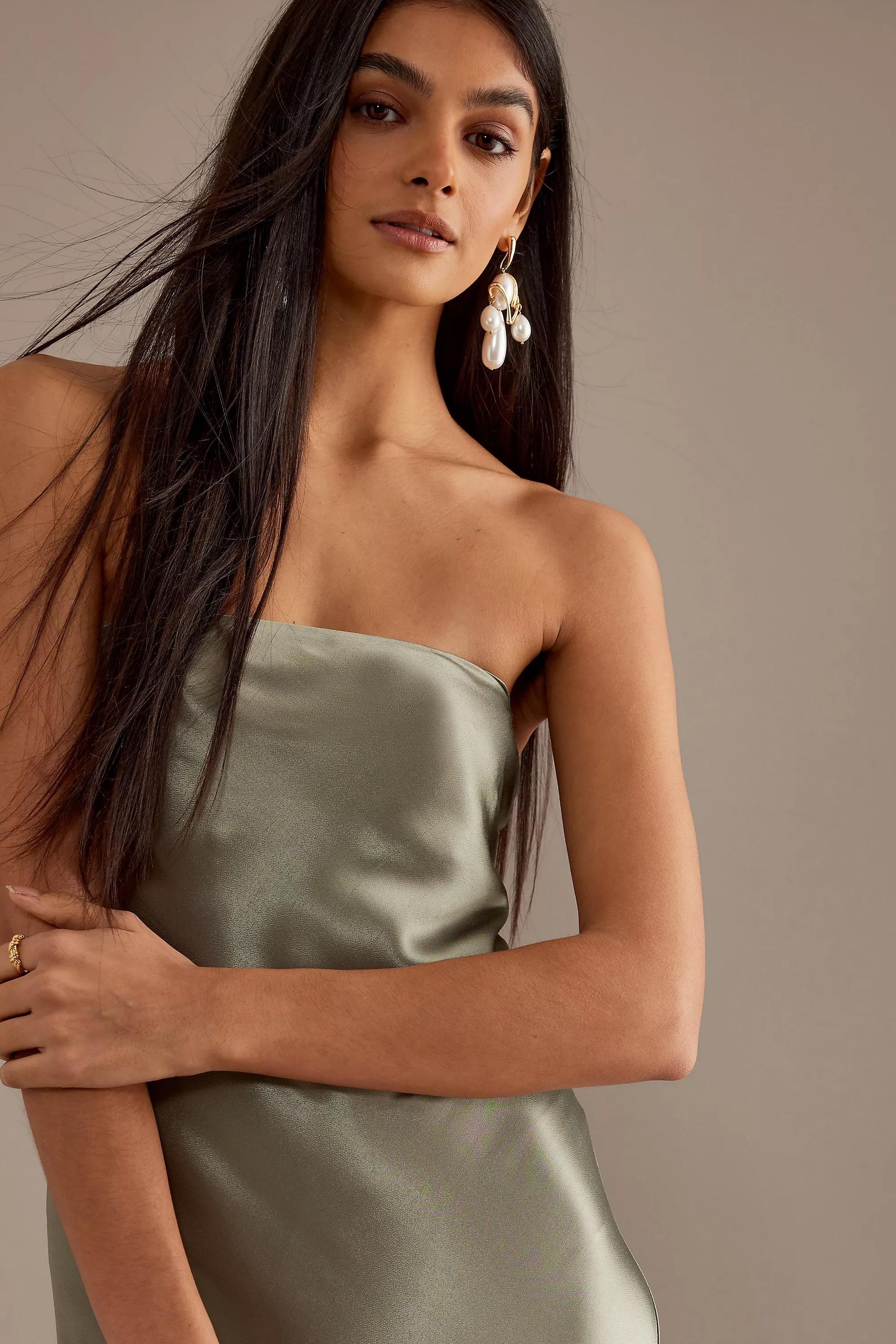 Strapless Satin Maxi Slip Dress, Green, , large image number 1