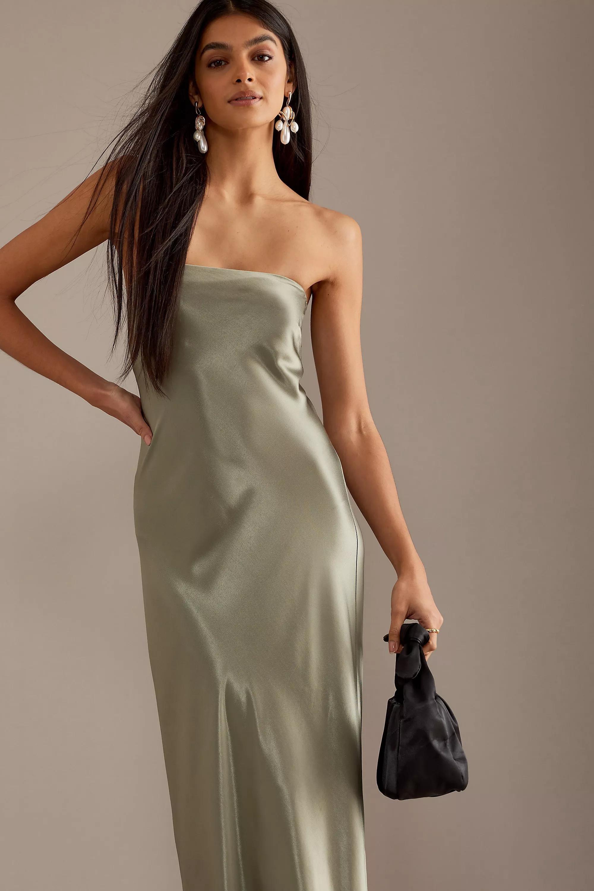 Strapless Satin Maxi Slip Dress, Green, , large image number 2