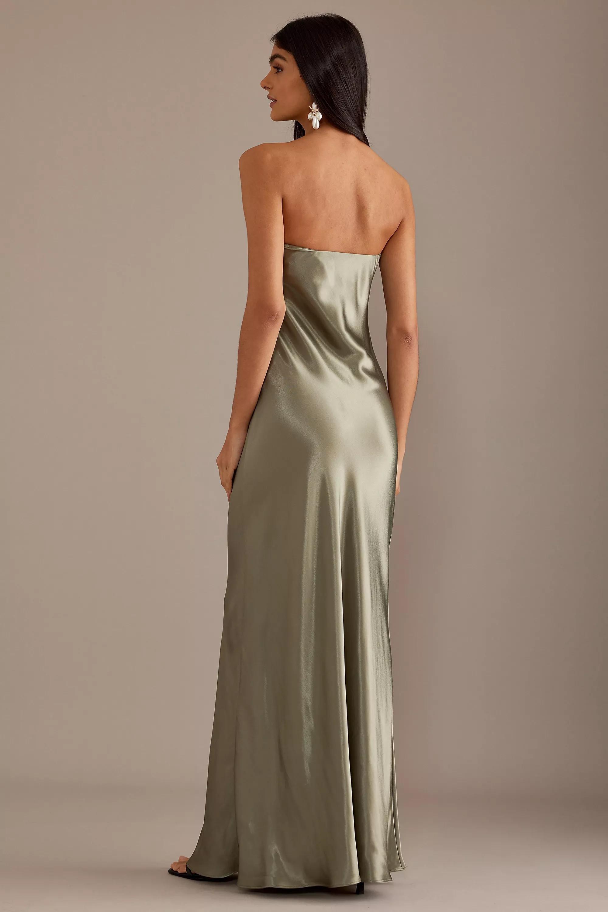 Strapless Satin Maxi Slip Dress, Green, , large image number 5