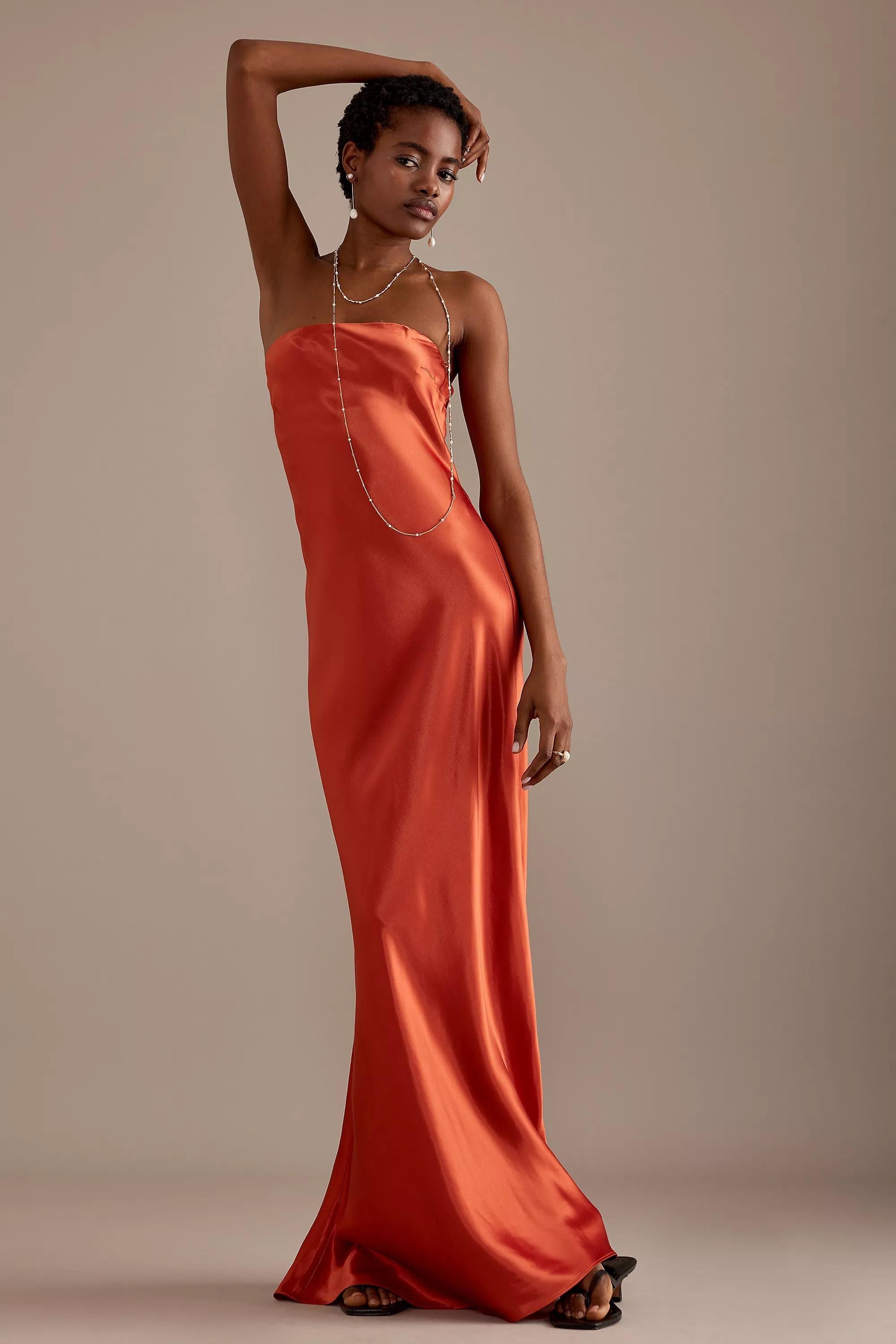 The Fleur Satin Maxi Slip Dress, Red, , large image number 1