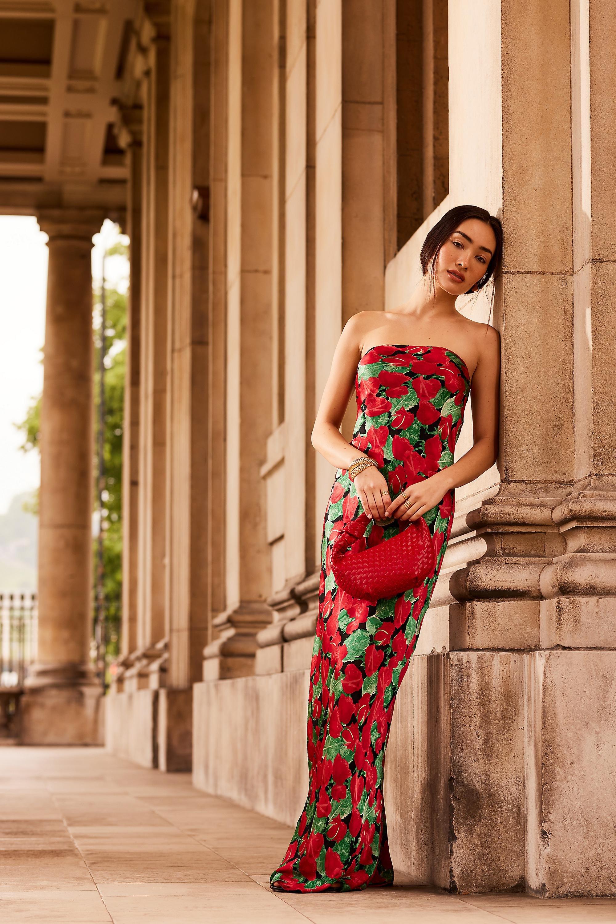Anthropologie Floral Strapless Maxi, Red, , large image number 0