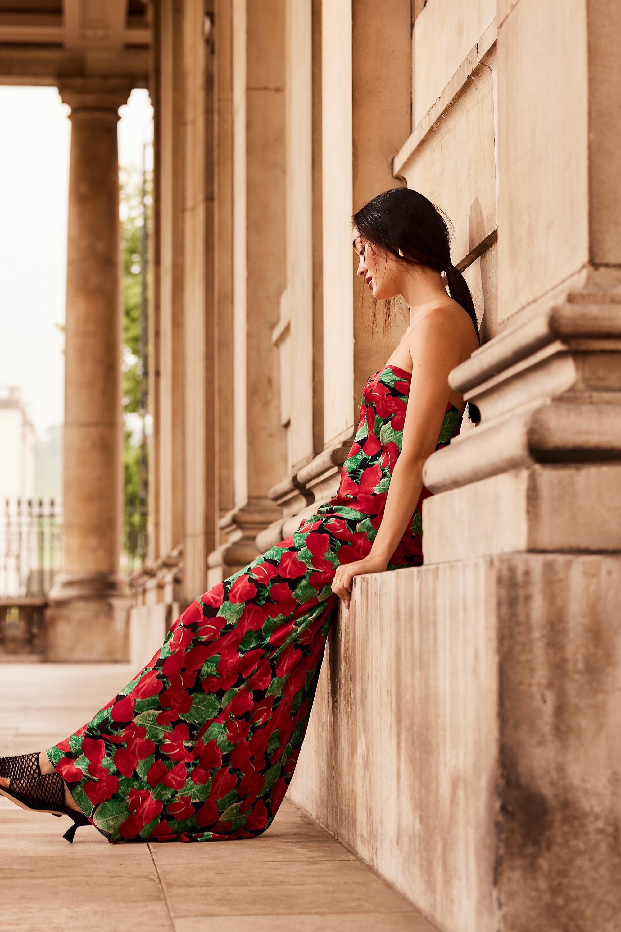 Anthropologie Floral Strapless Maxi, Red, , large image number 1