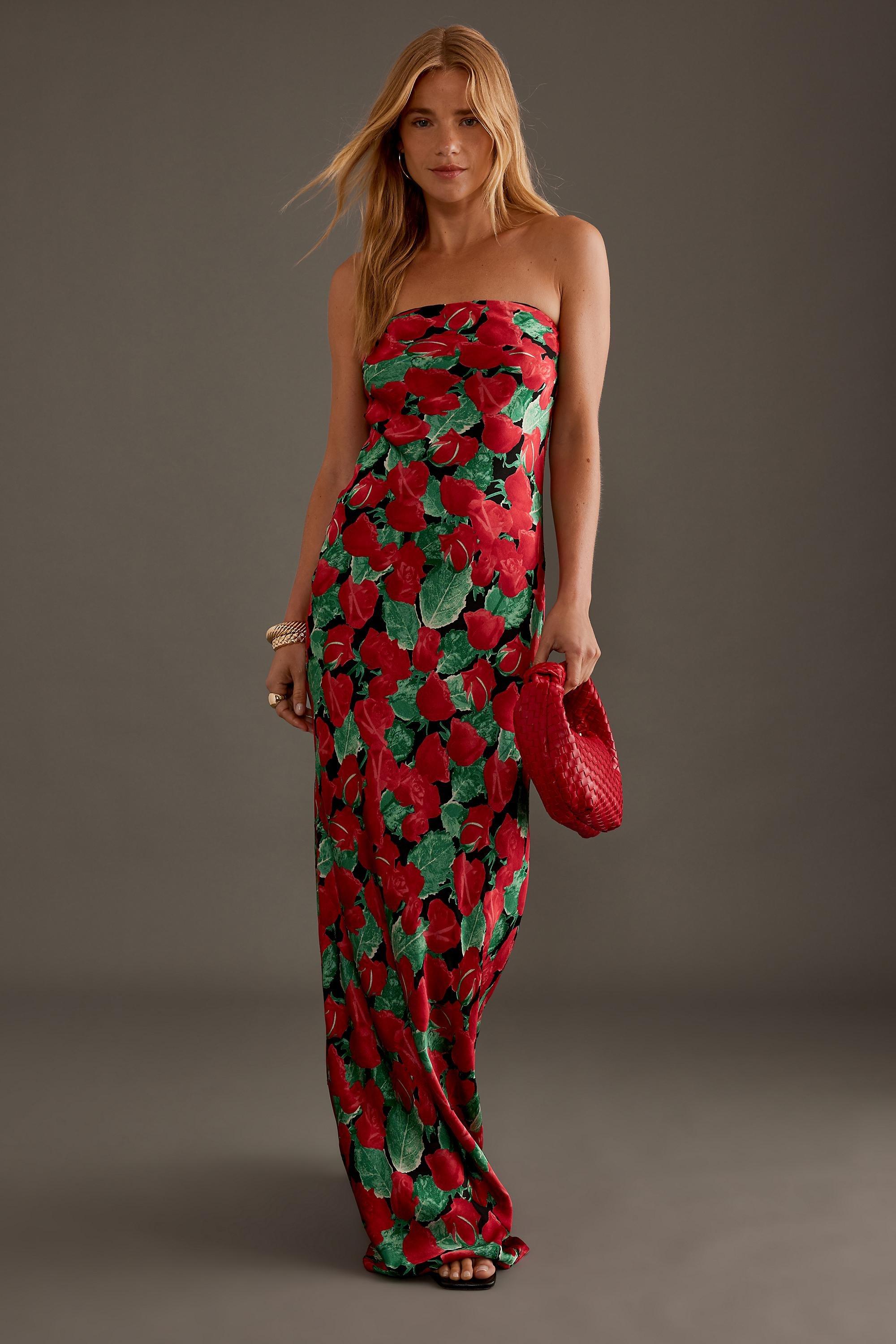 Anthropologie Floral Strapless Maxi, Red, , large image number 2