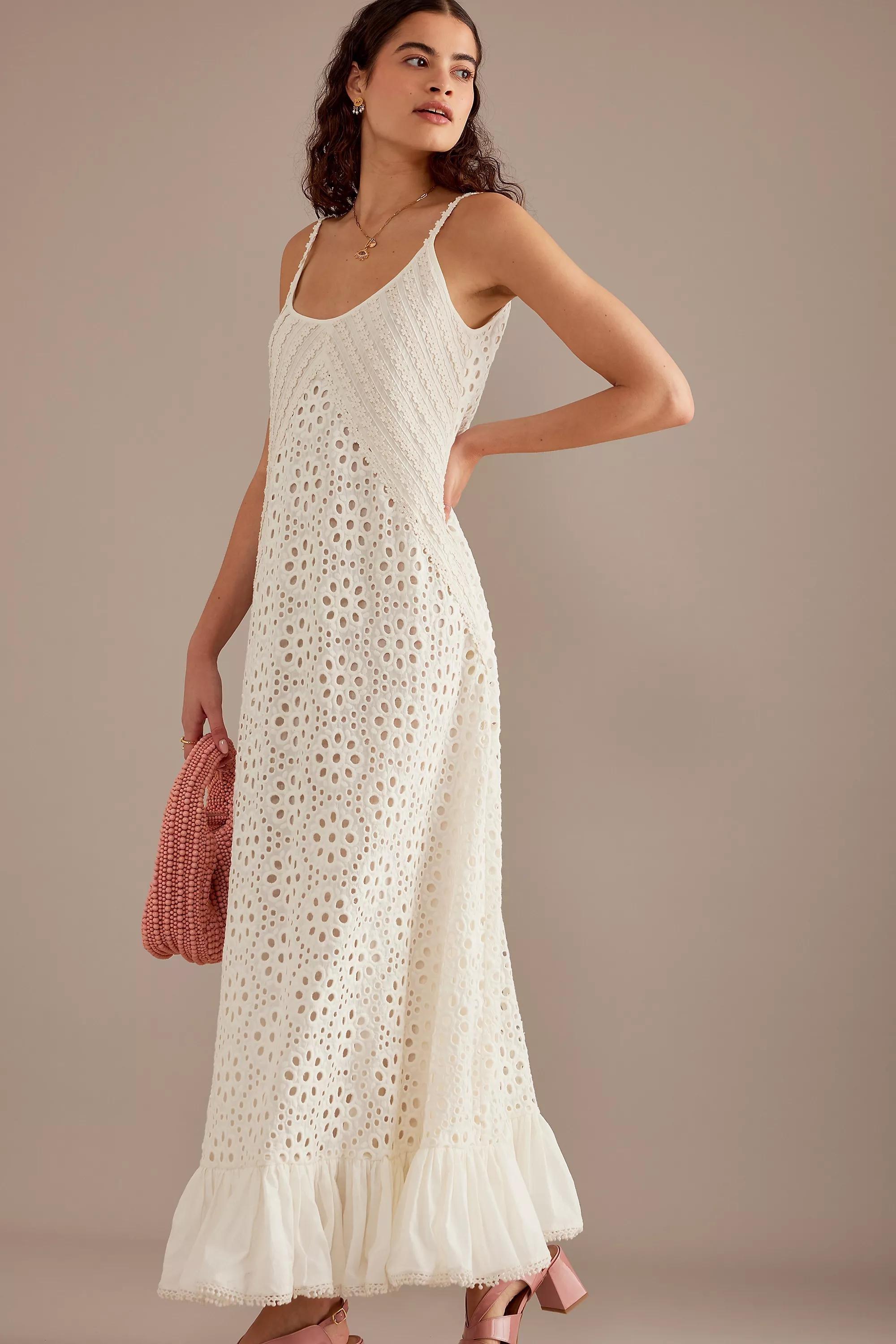 Fe Payal Broderie Maxi Dress, White, , large image number 0