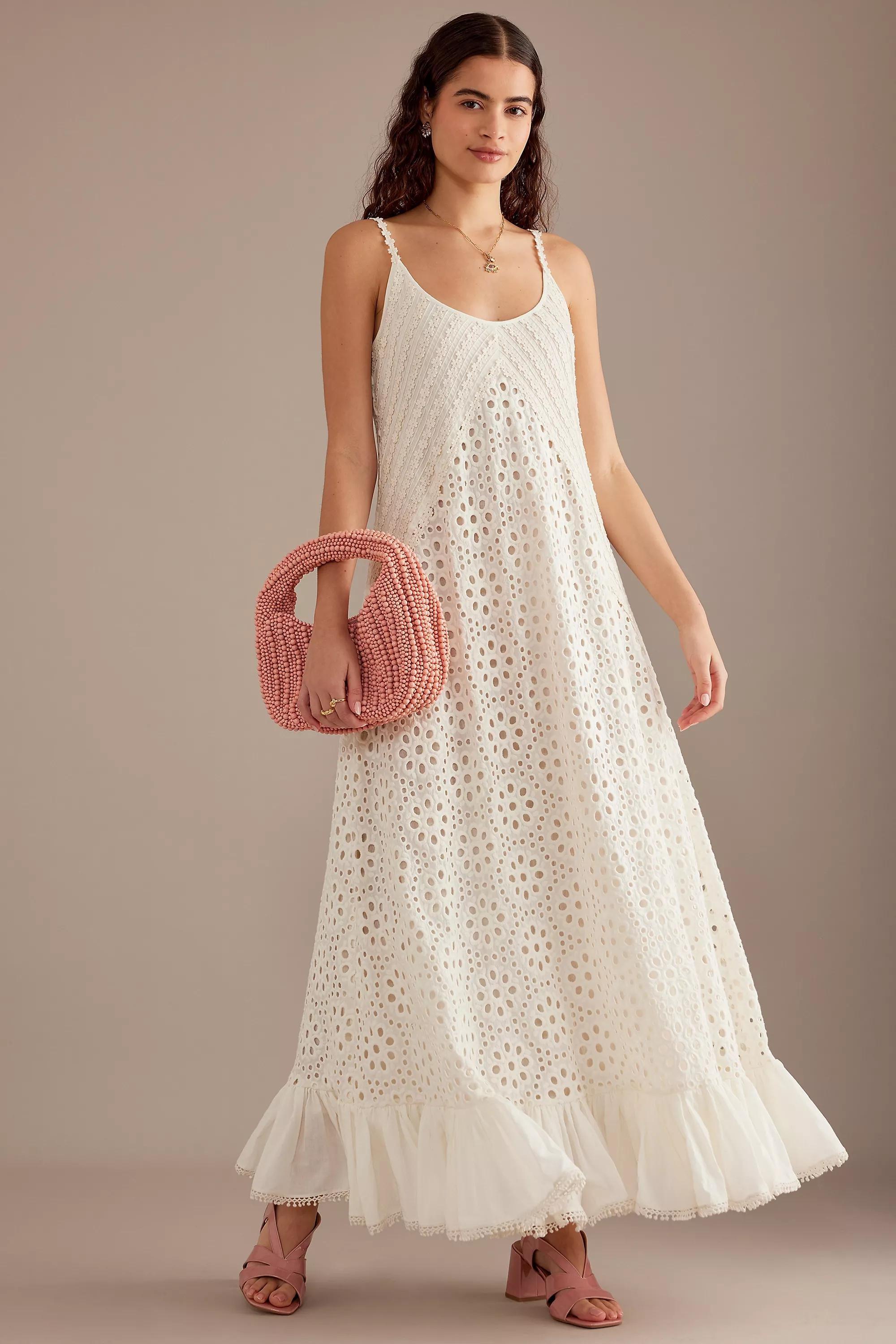 Fe Payal Broderie Maxi Dress, White, , large image number 1