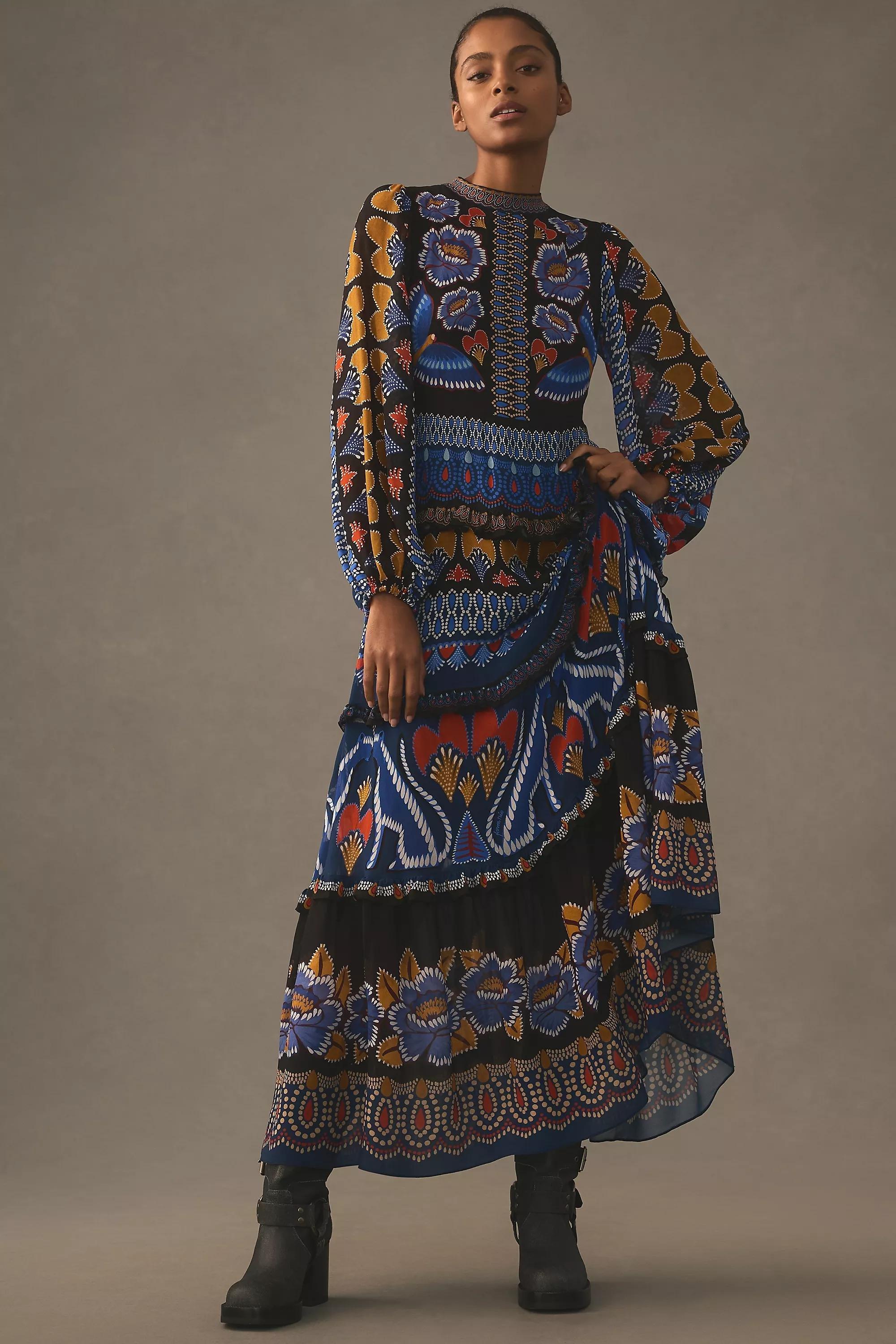 Farm Rio Ainika Sparkle Long-Sleeve Maxi Dress, Black, A501_0009, large image number 0