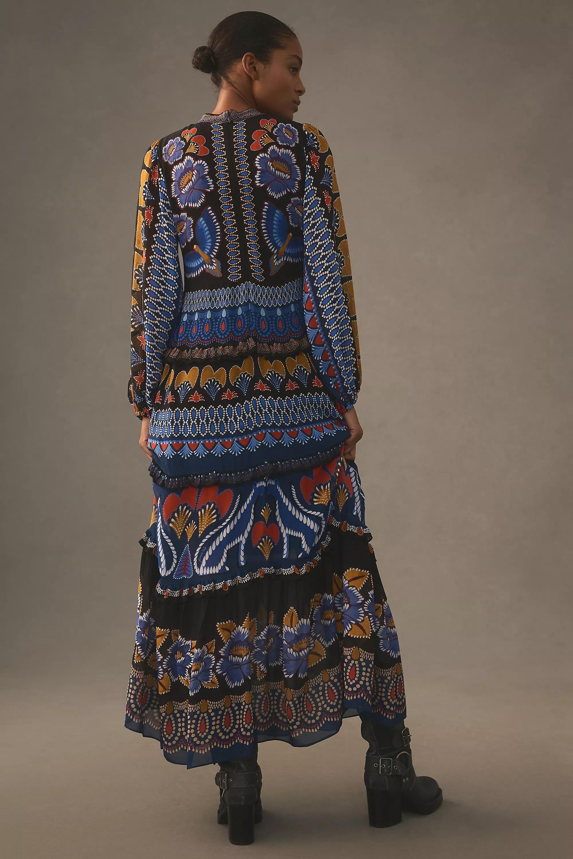 Farm Rio Ainika Sparkle Long-Sleeve Maxi Dress, Black, A501_0009, large image number 2