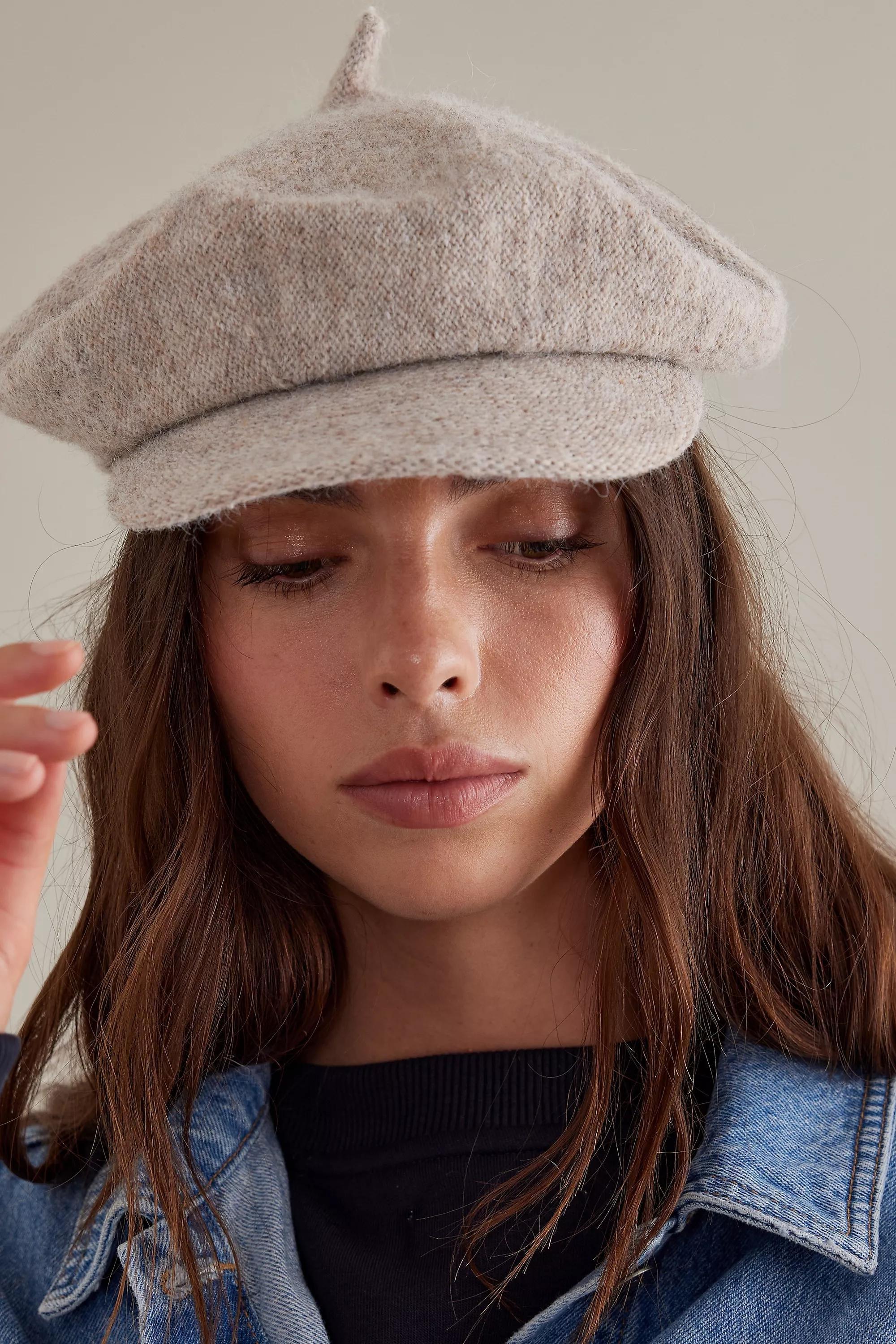 Felt Baker Boy Hat, Beige, A501_0014, large image number 0