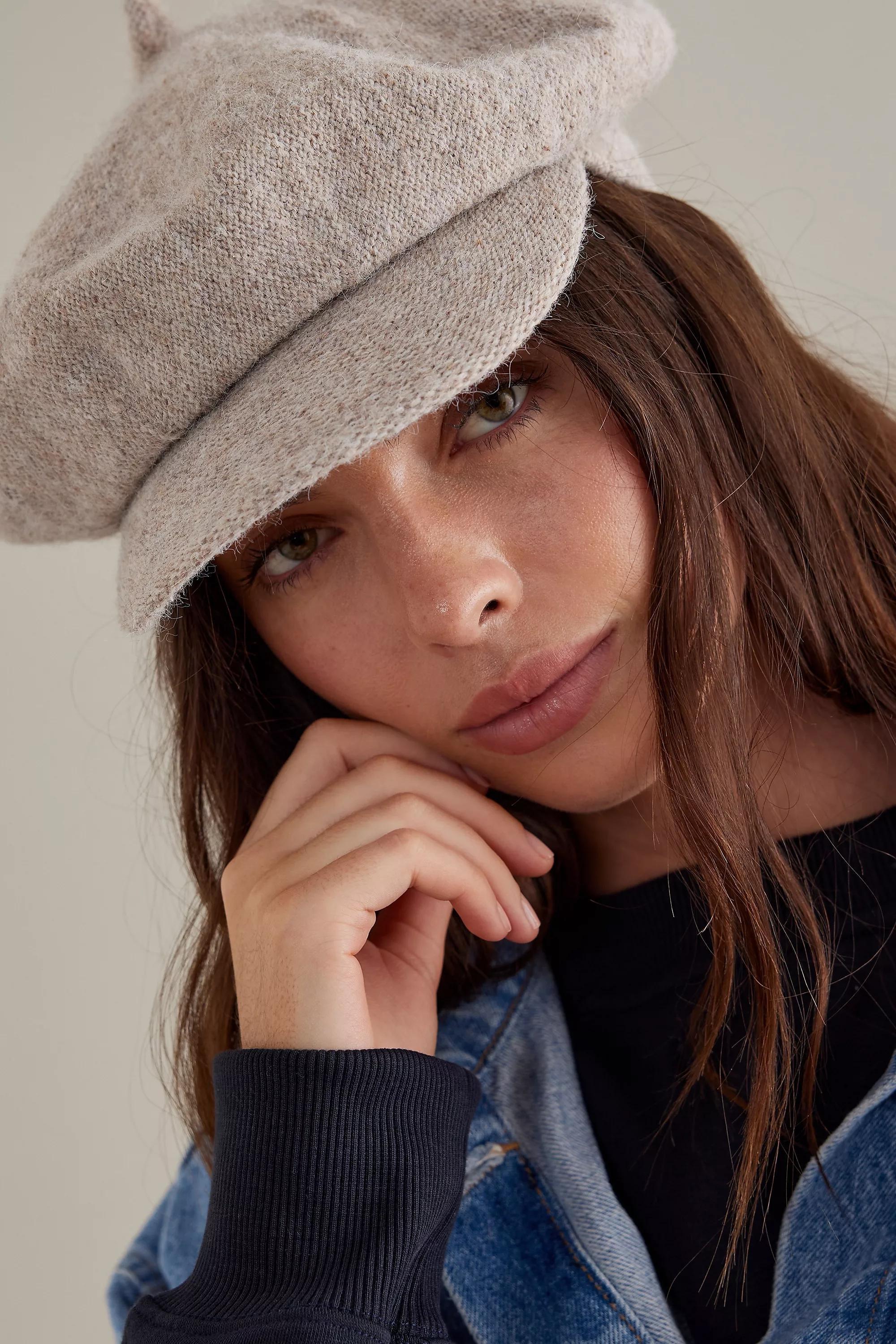 Felt Baker Boy Hat, Beige, A501_0014, large image number 1