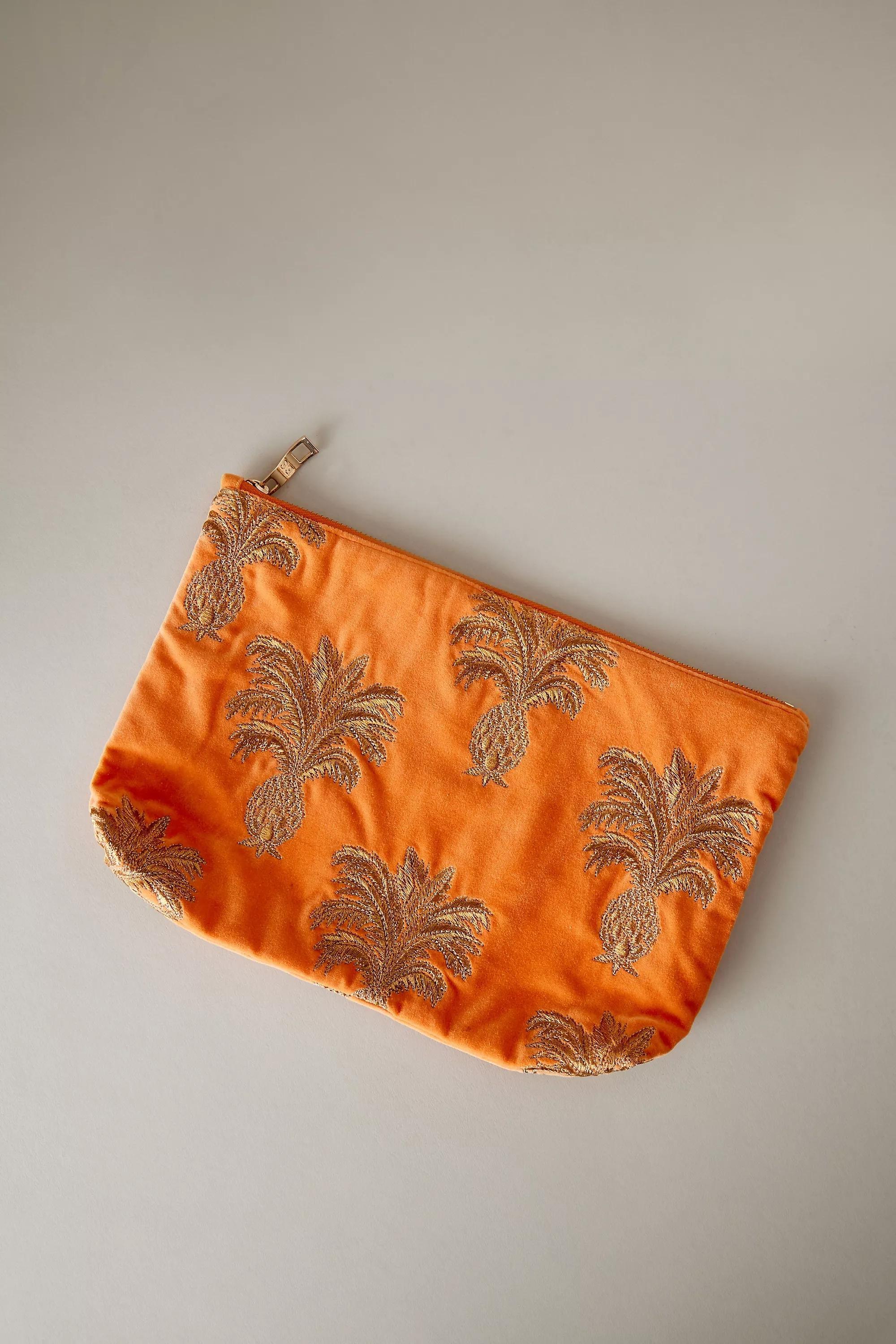 Elizabeth Scarlett Embroidered Makeup Bag, Orange, A501_0080, large image number 0