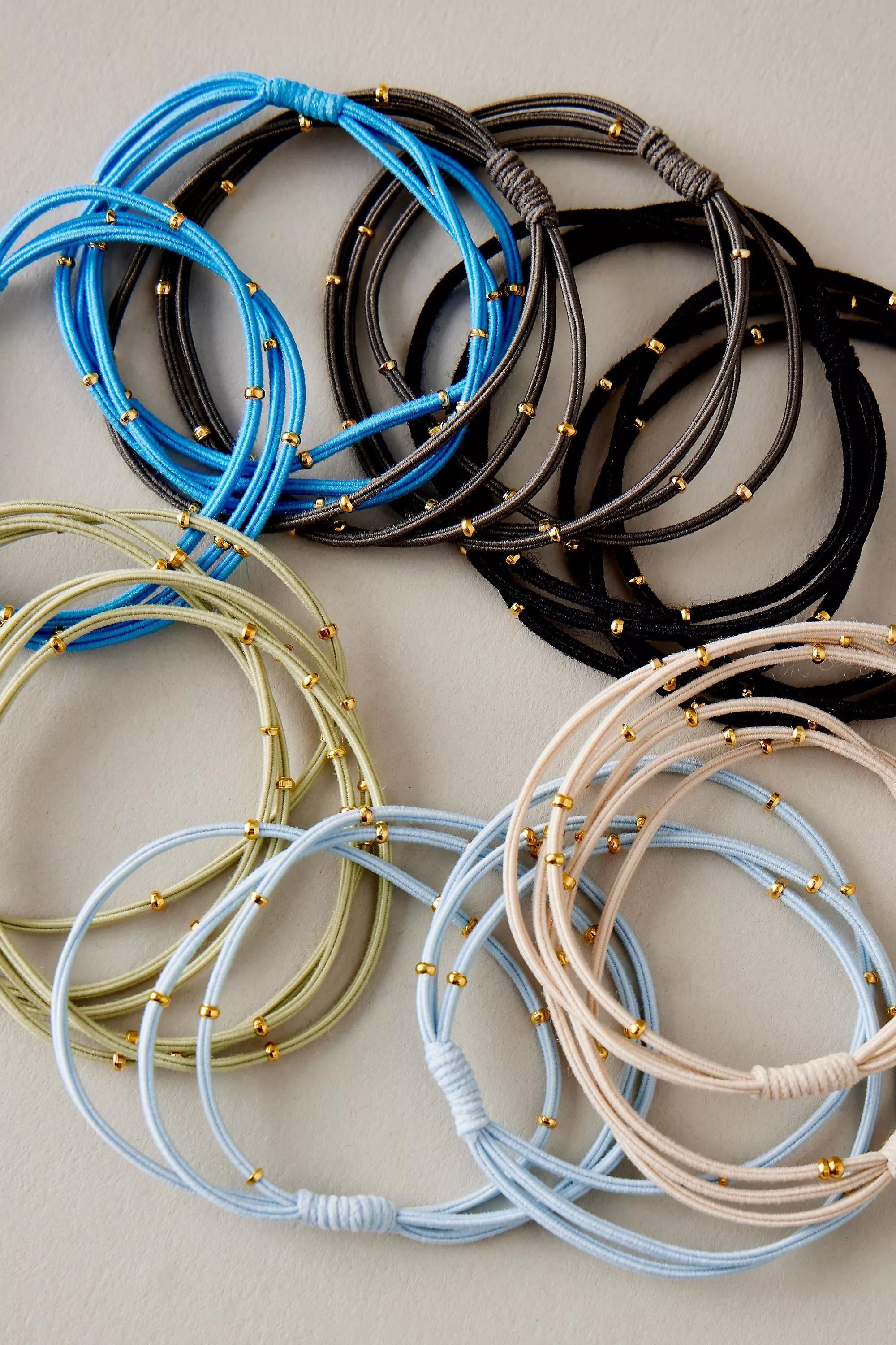 Blue Multi-Band Beaded Hair Bobbles, Set Of 12, A501_0040, large image number 0