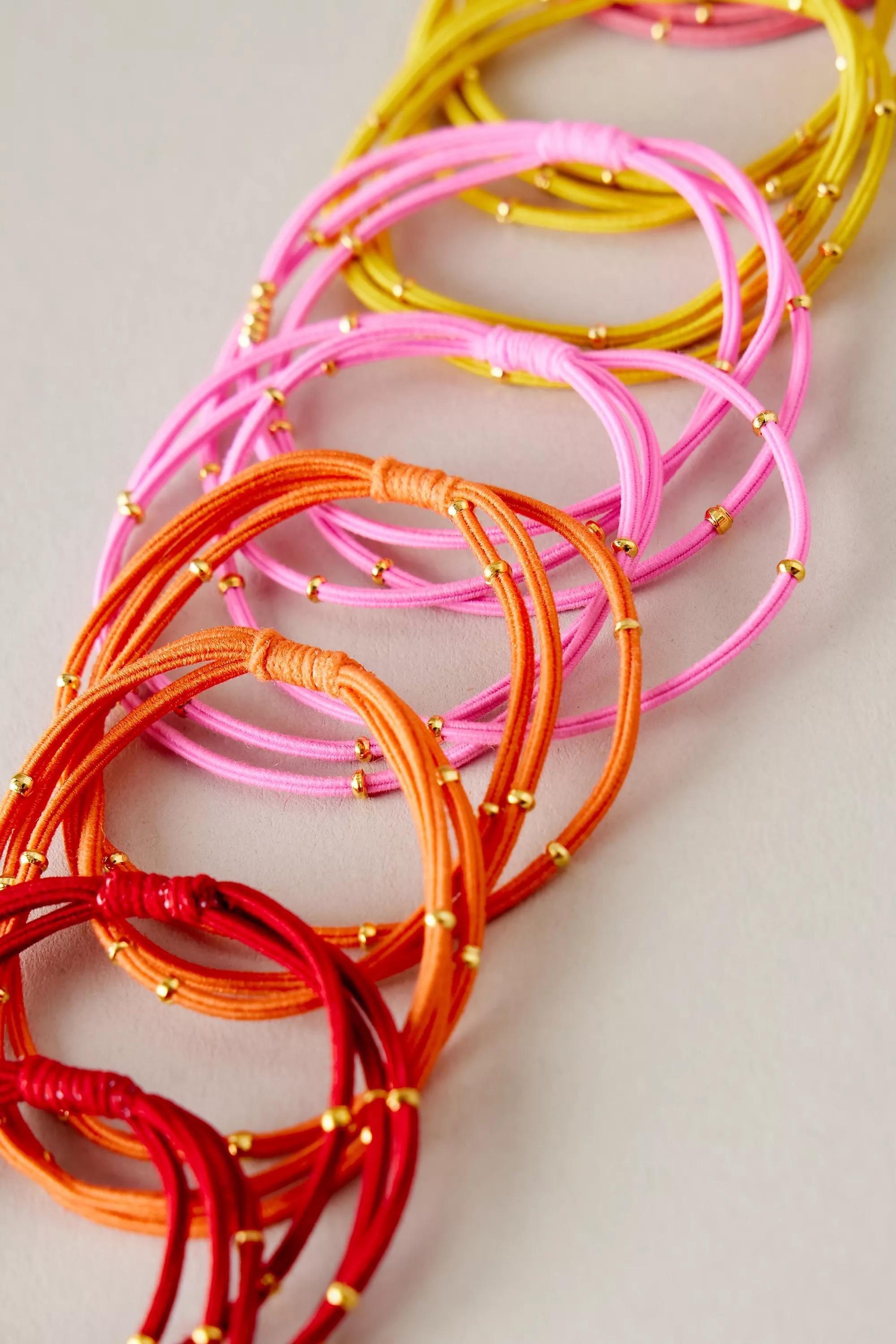 Red Multi-Band Beaded Hair Bobbles, Set Of 12, A501_0060, large image number 1