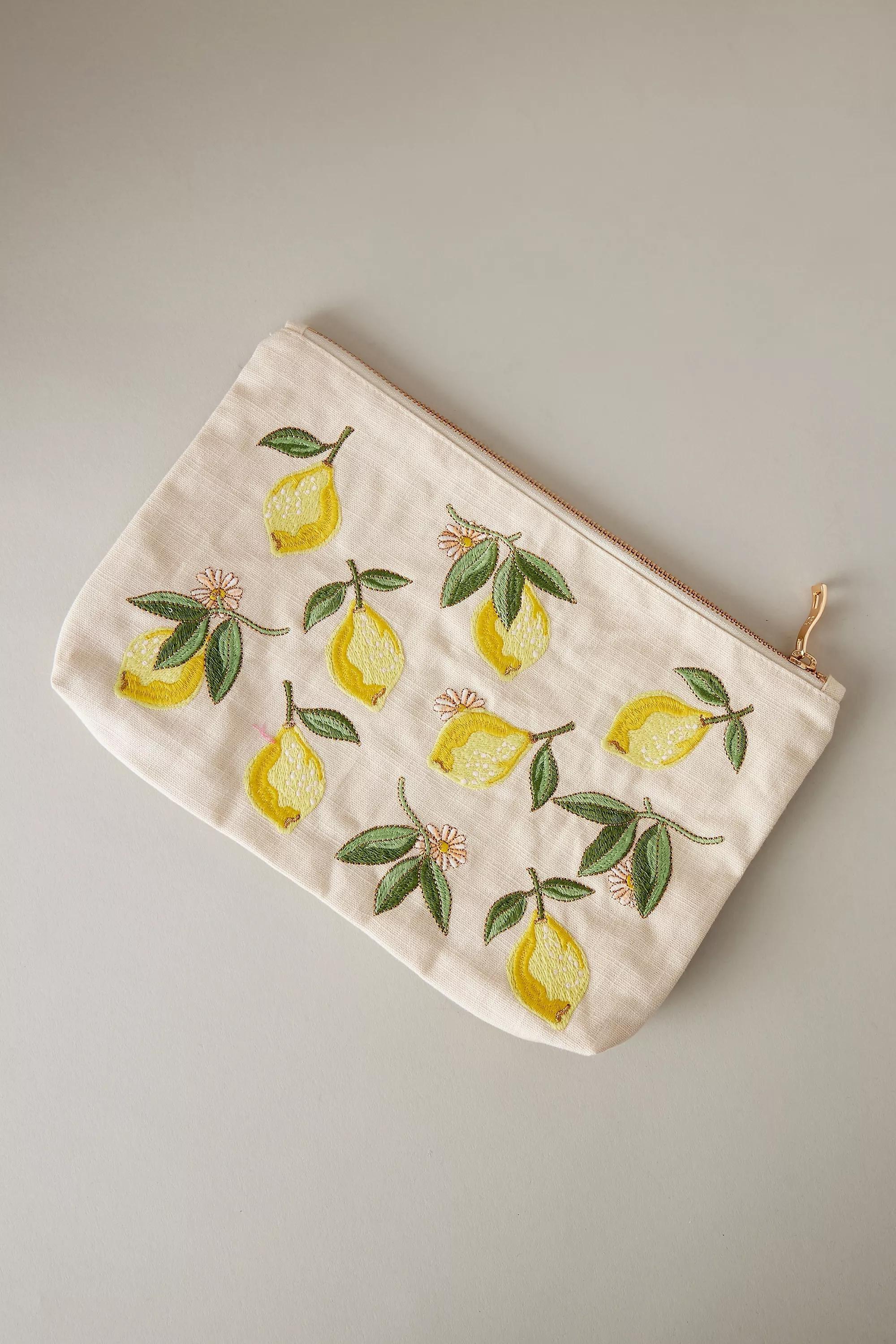 Elizabeth Scarlett Embroidered Makeup Bag, Yellow, A501_0270, large image number 0