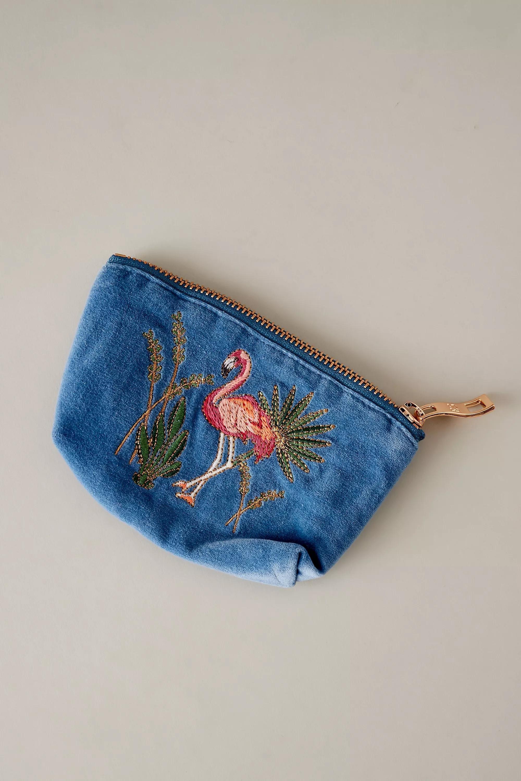 Embroidered Velvet Pouch, Blue, A501_0040, large image number 0